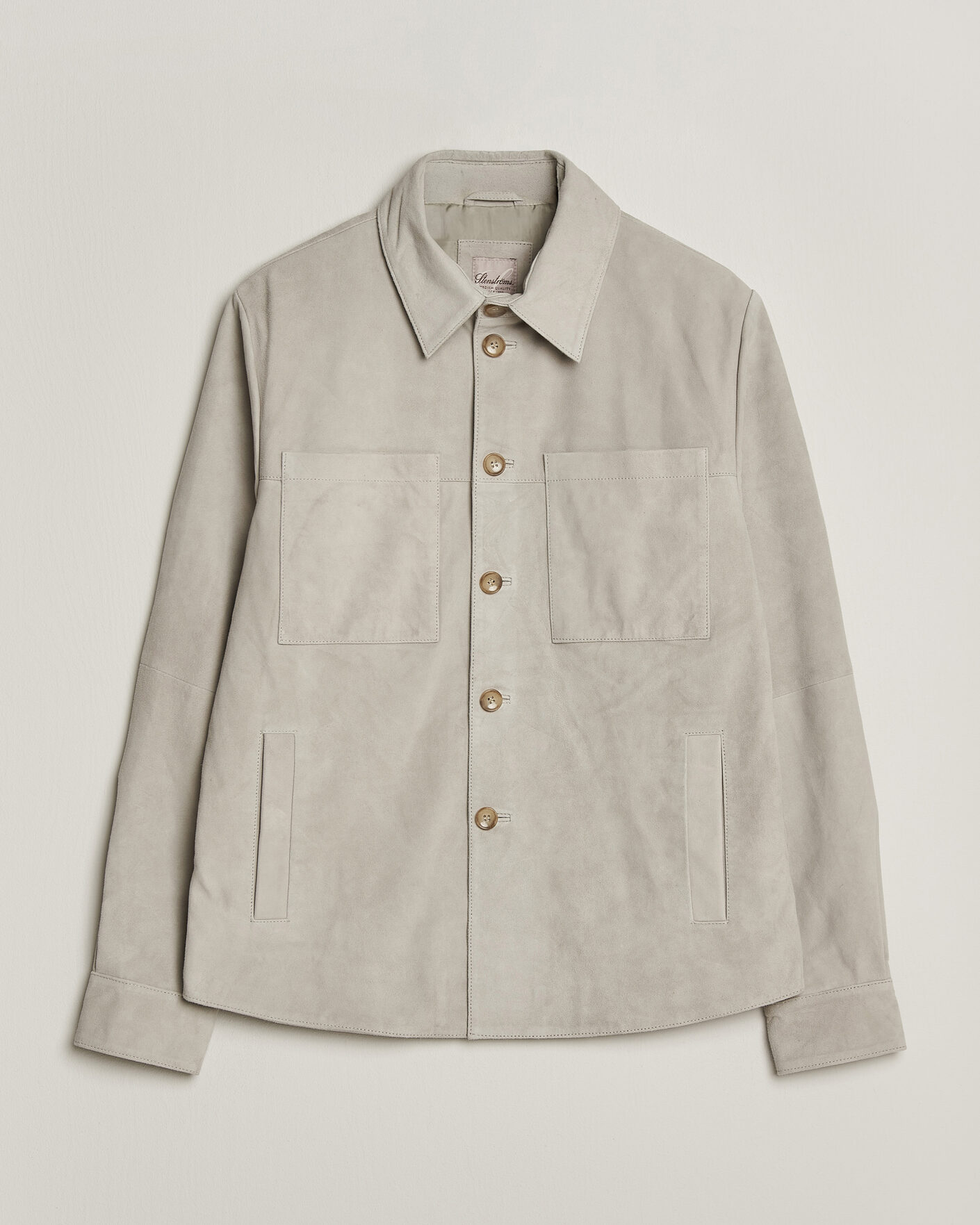 Uomini | Camicie | Stenströms | Goat Suede Overshirt Light Grey