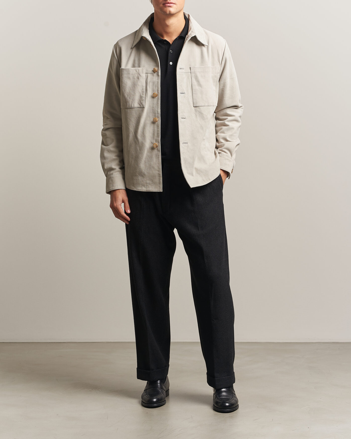 Uomini | Camicie | Stenströms | Goat Suede Overshirt Light Grey
