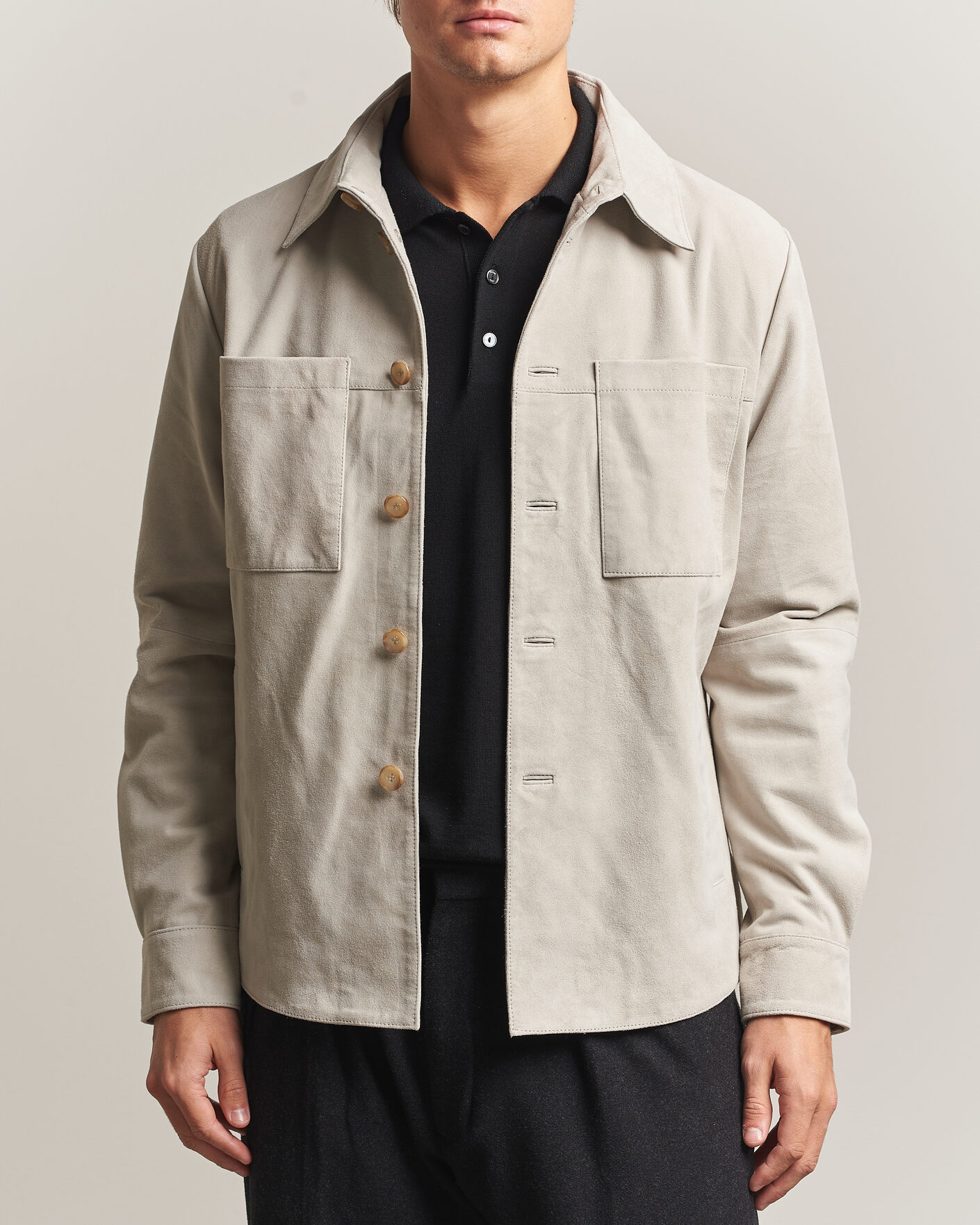 Uomini | Camicie | Stenströms | Goat Suede Overshirt Light Grey