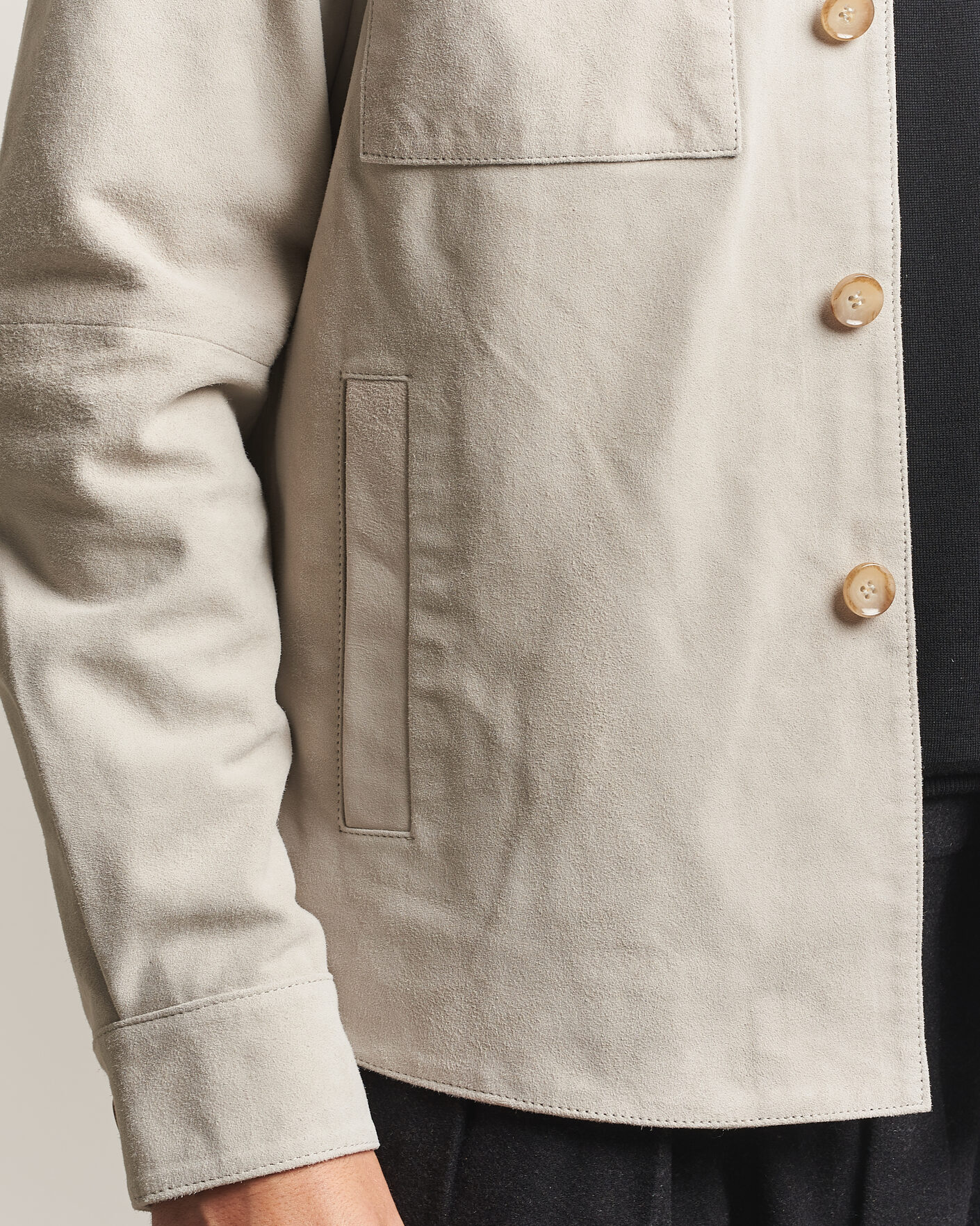 Uomini | Camicie | Stenströms | Goat Suede Overshirt Light Grey