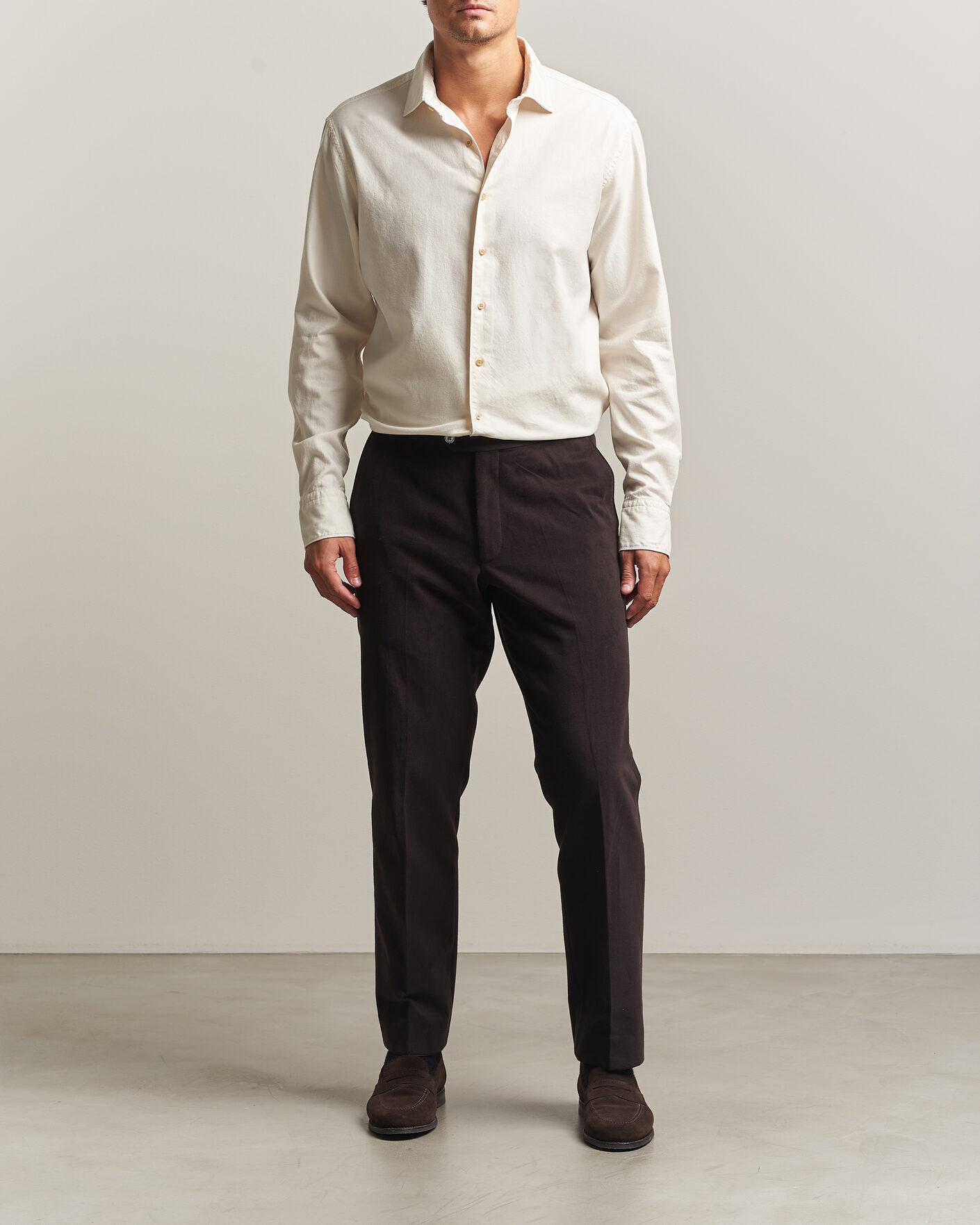 Uomini | Camicie | Stenströms | Regular Fit Cut Away Flannel Shirt Off White