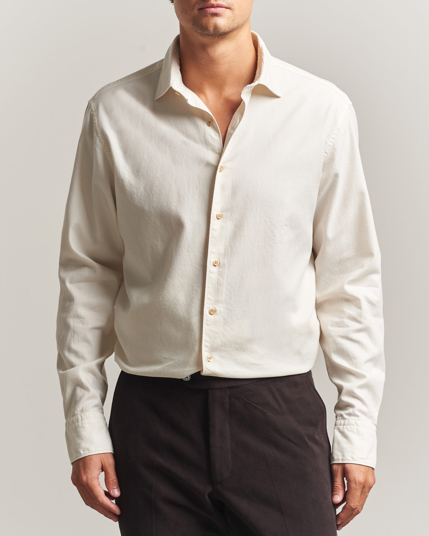 Uomini | Camicie | Stenströms | Regular Fit Cut Away Flannel Shirt Off White