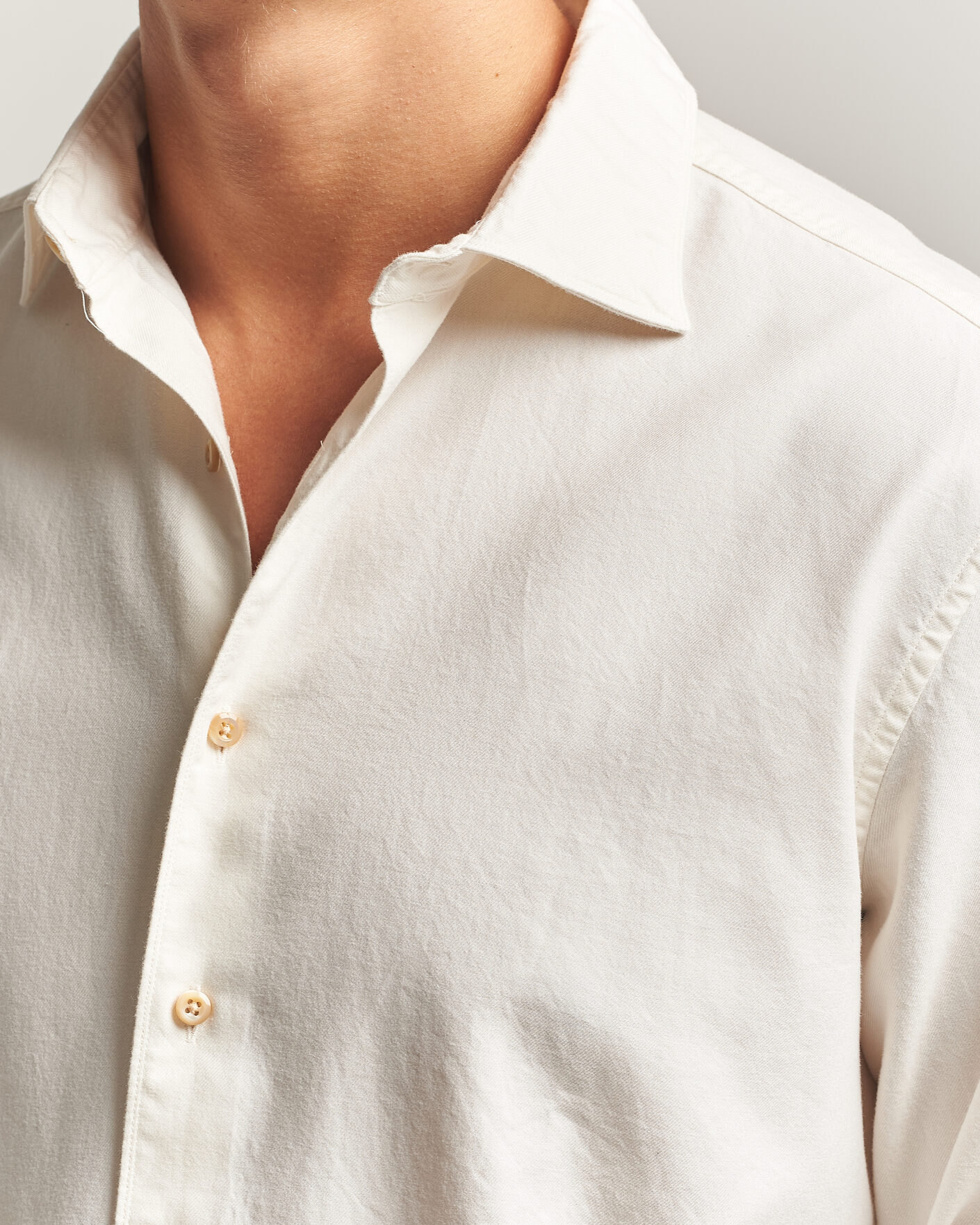 Uomini | Camicie | Stenströms | Regular Fit Cut Away Flannel Shirt Off White