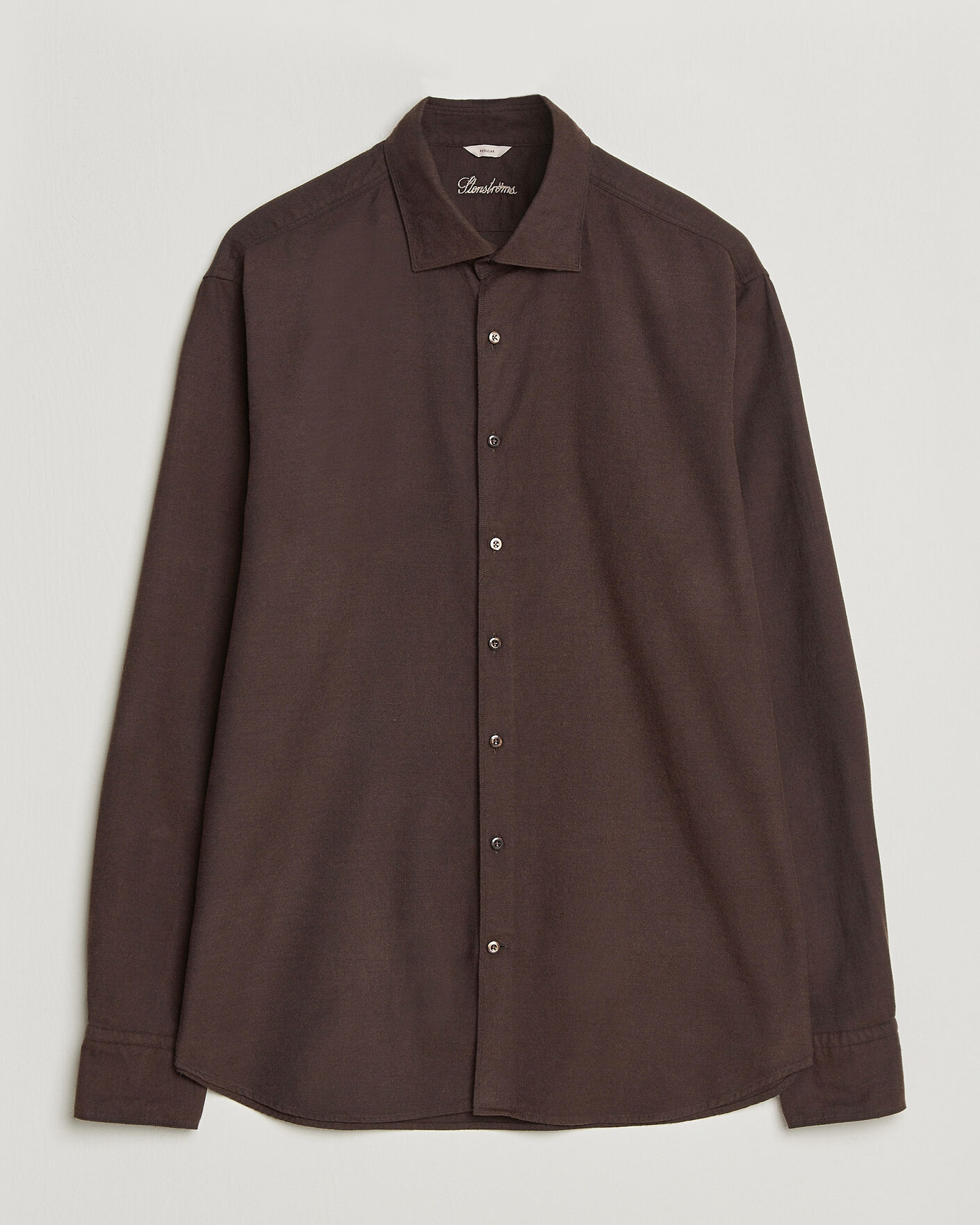 Uomini | Camicie | Stenströms | Regular Fit Cut Away Flannel Shirt Brown