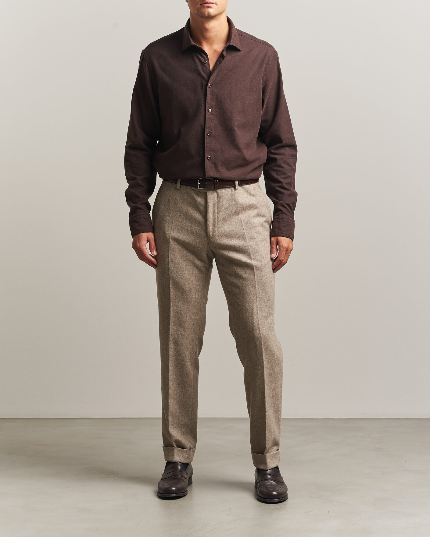Uomini | Camicie | Stenströms | Regular Fit Cut Away Flannel Shirt Brown
