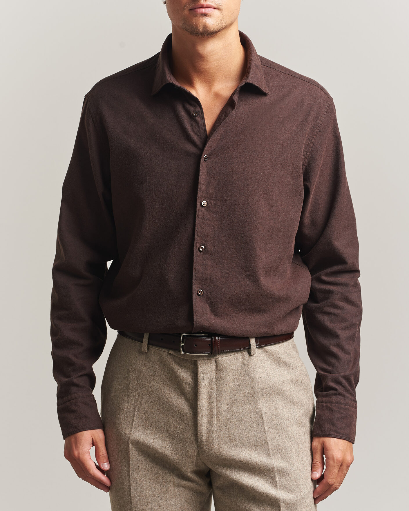 Uomini | Camicie | Stenströms | Regular Fit Cut Away Flannel Shirt Brown