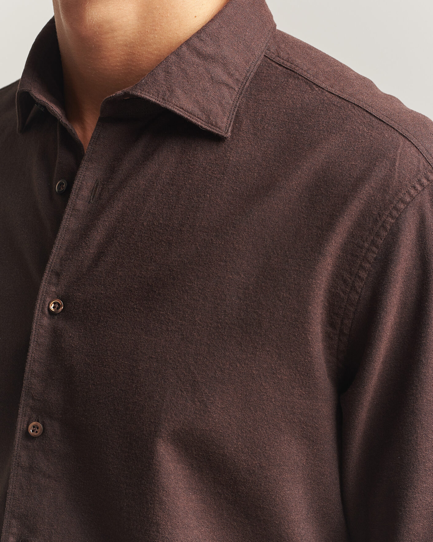 Uomini | Camicie | Stenströms | Regular Fit Cut Away Flannel Shirt Brown