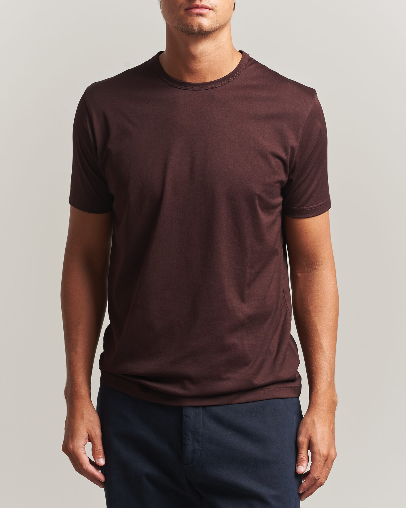 Uomini | T-shirt | Sunspel | Crew Neck Q82 Cotton T-Shirt Dark Brown