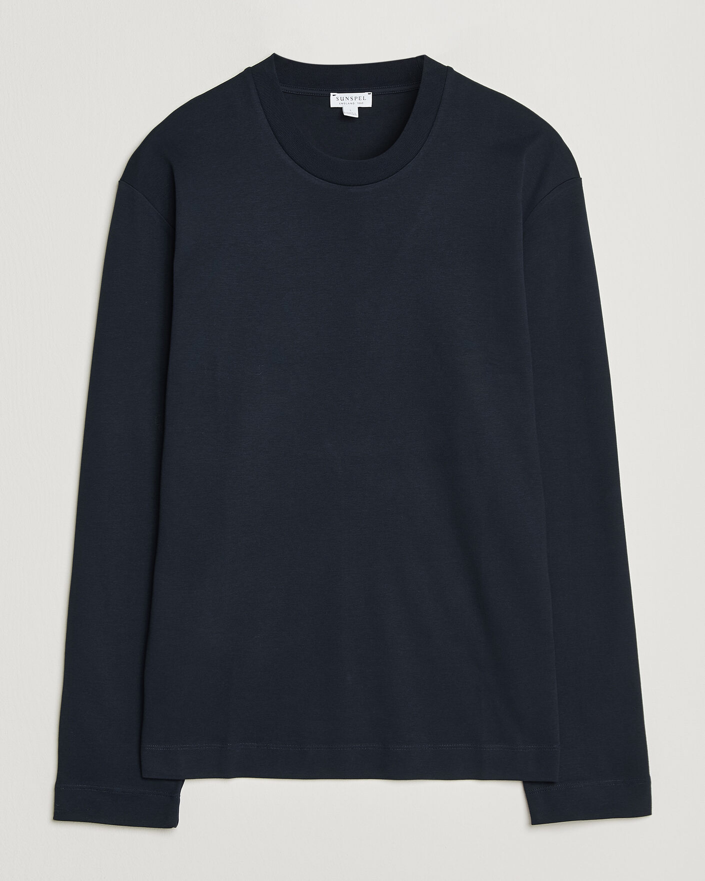 Uomini | T-shirt | Sunspel | Heavy Weight Supima Cotton Long Sleeve T-Shirt Navy