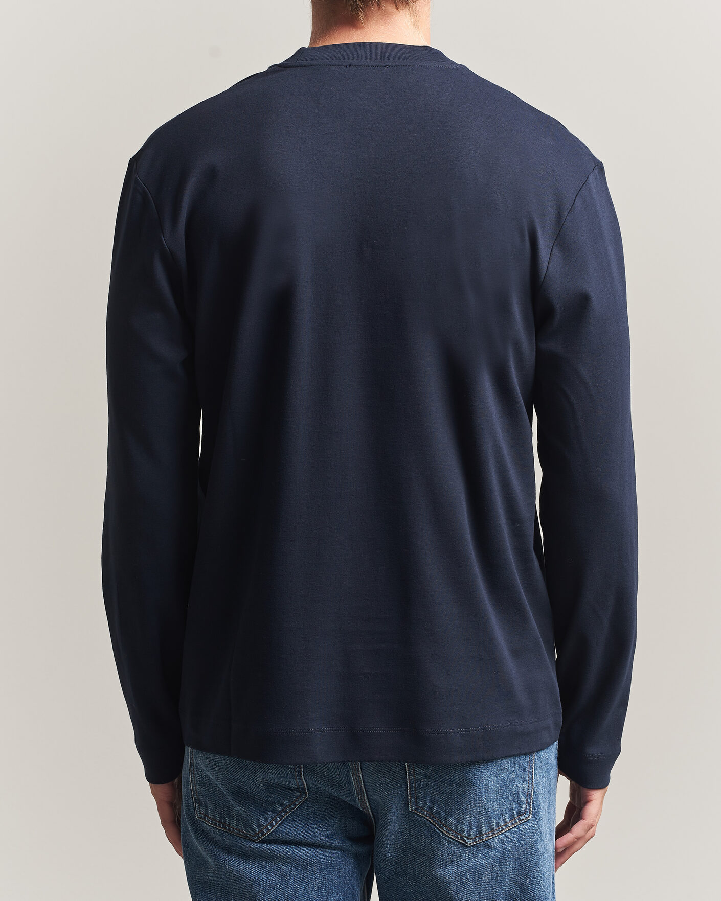 Uomini | T-shirt | Sunspel | Heavy Weight Supima Cotton Long Sleeve T-Shirt Navy