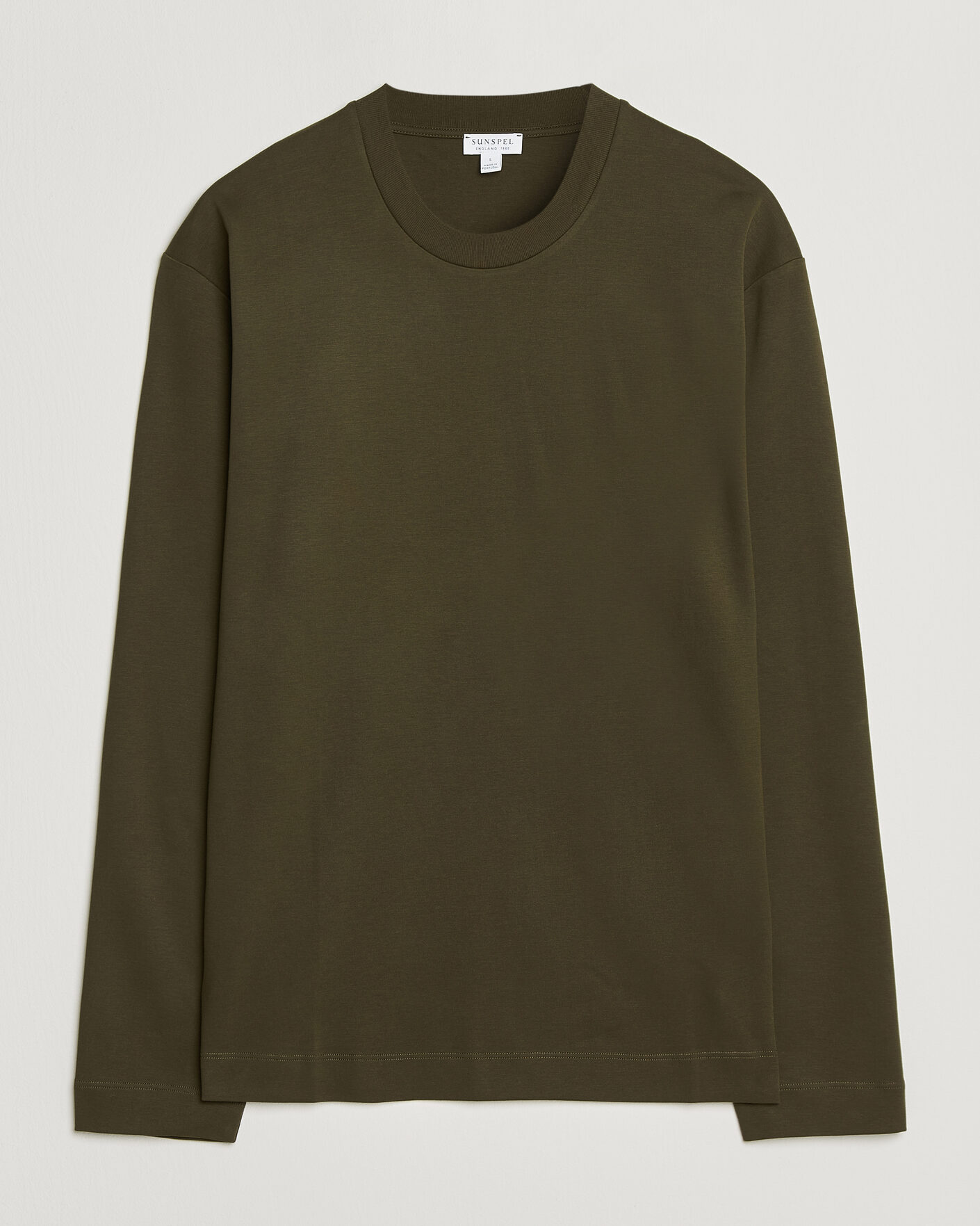 Uomini | T-shirt | Sunspel | Heavy Weight Supima Cotton Long Sleeve T-Shirt Green