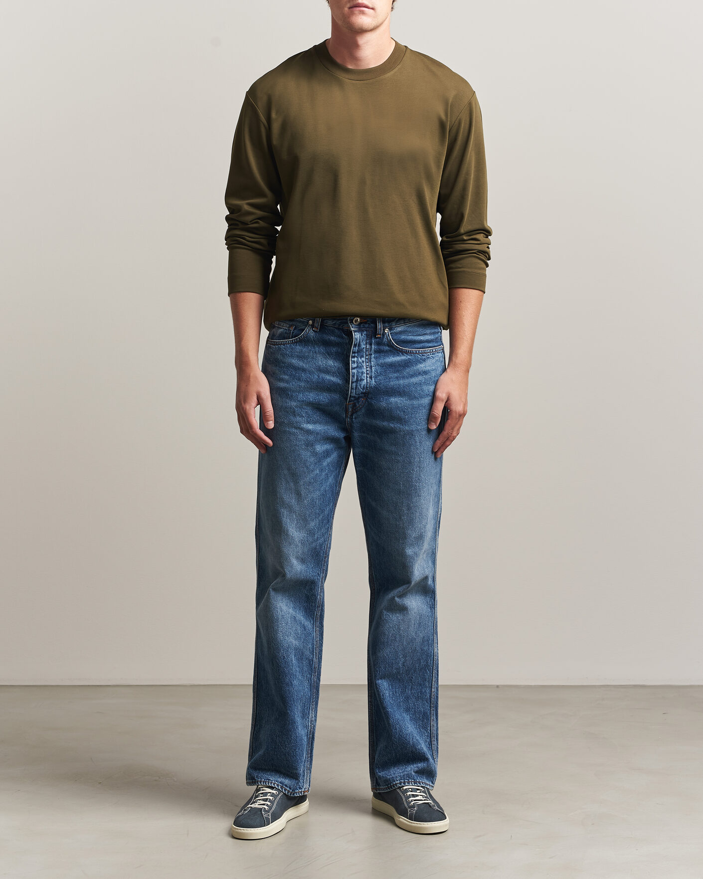 Uomini | T-shirt | Sunspel | Heavy Weight Supima Cotton Long Sleeve T-Shirt Green