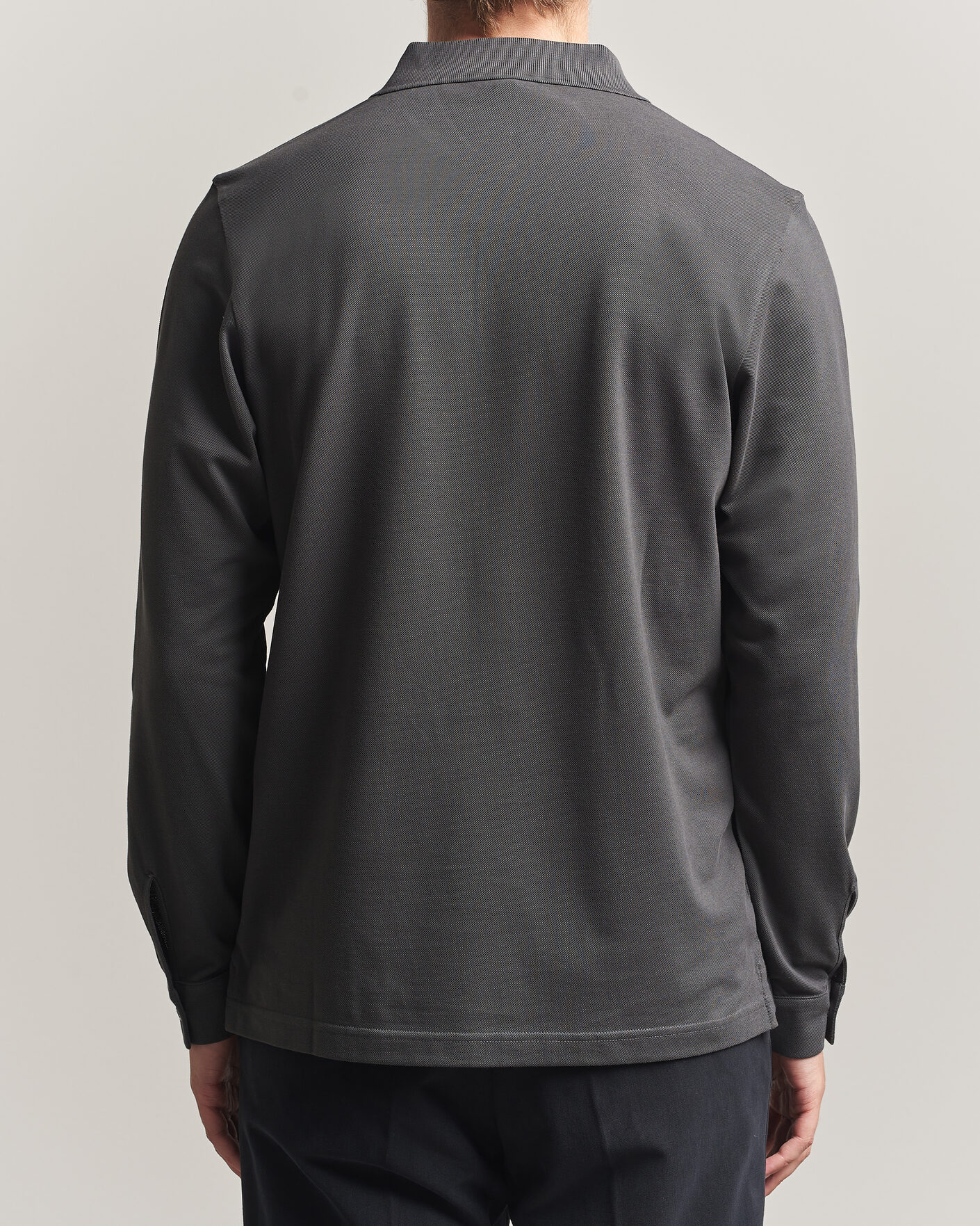 Uomini | Polo | Sunspel | Supima Cotton Long Sleeve Pique Polo Anthracite