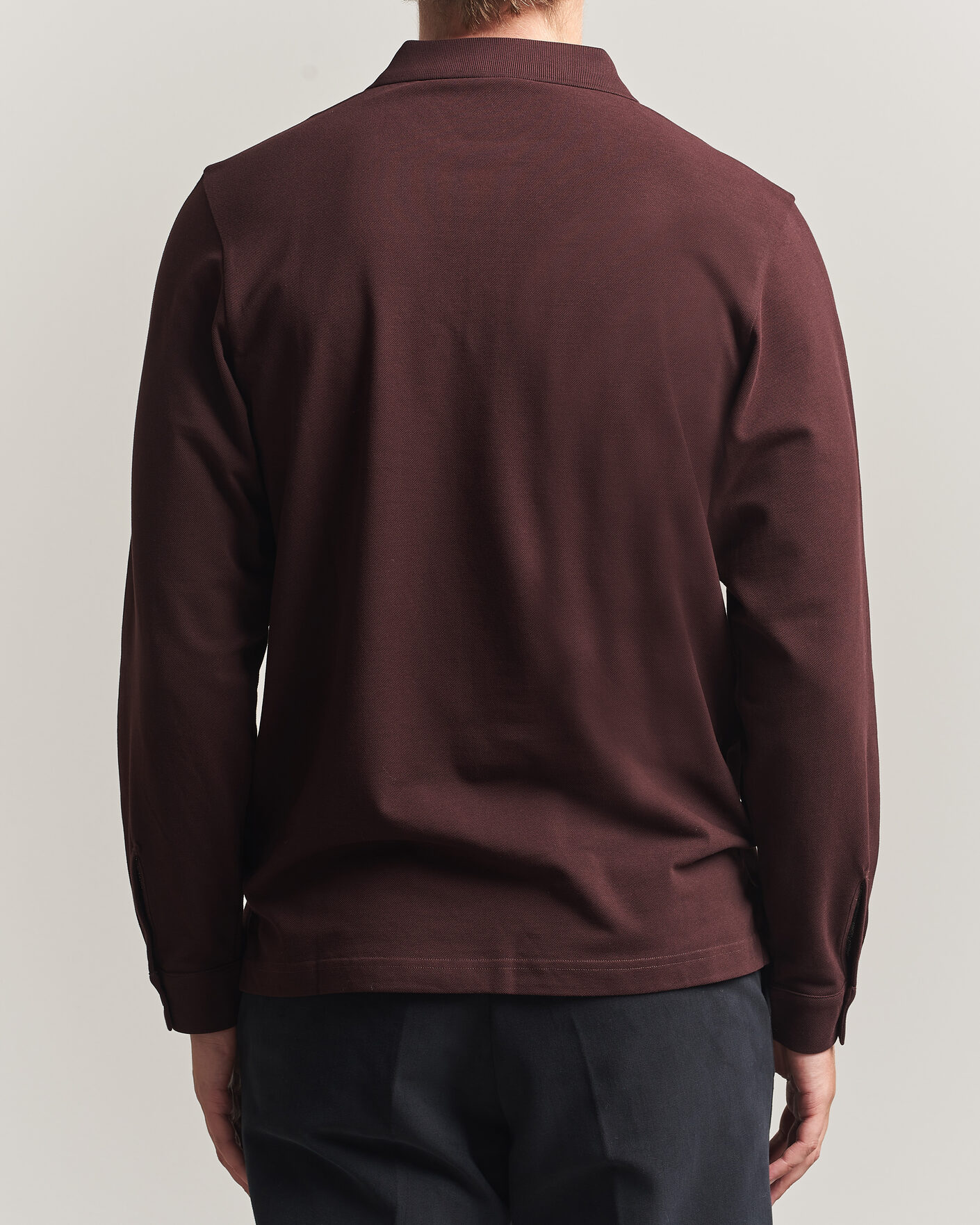 Uomini | Polo | Sunspel | Supima Cotton Long Sleeve Pique Polo Dark Brown