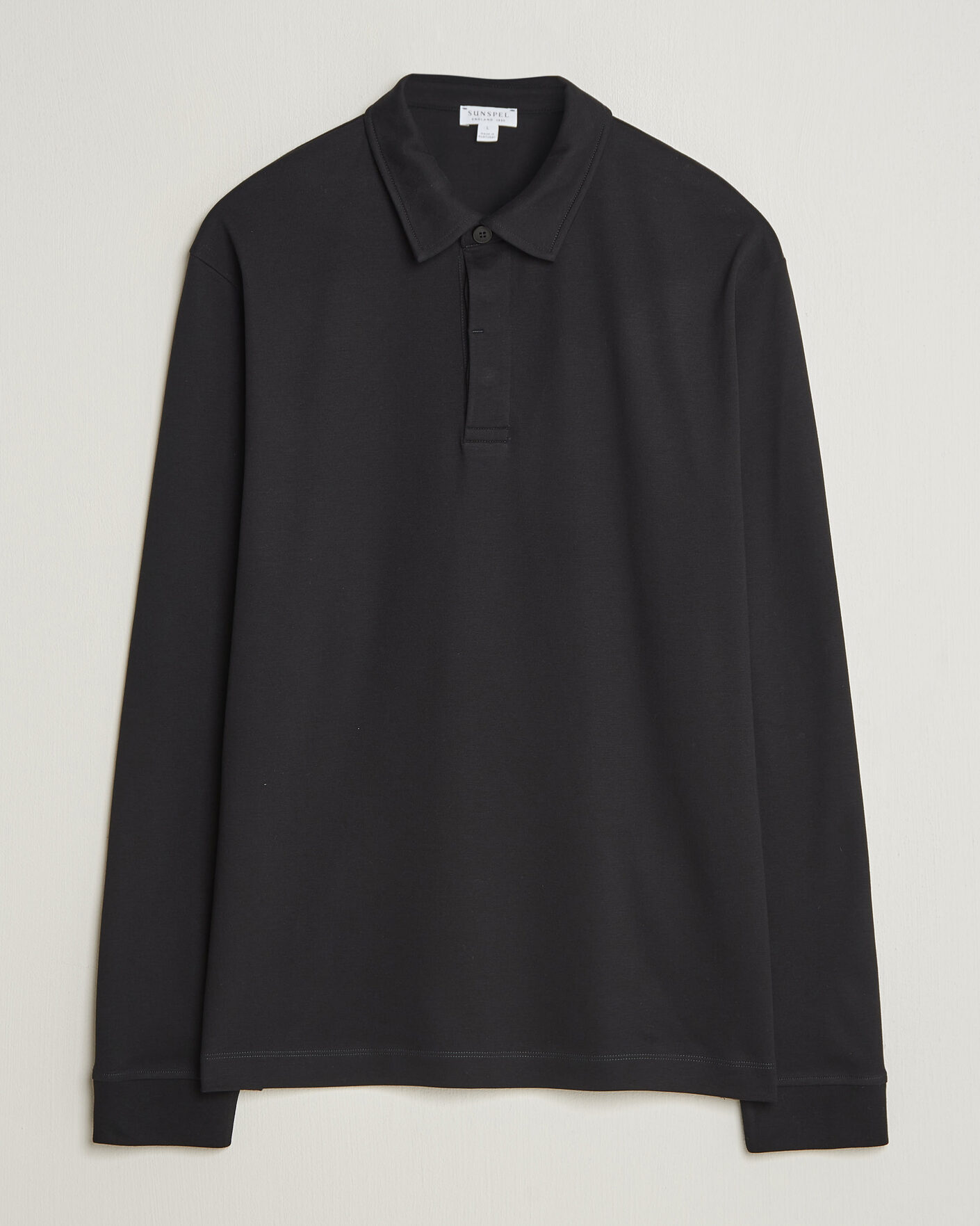 Uomini | Polo | Sunspel | Heavy Weight Supima Cotton Long Sleeve Polo Black