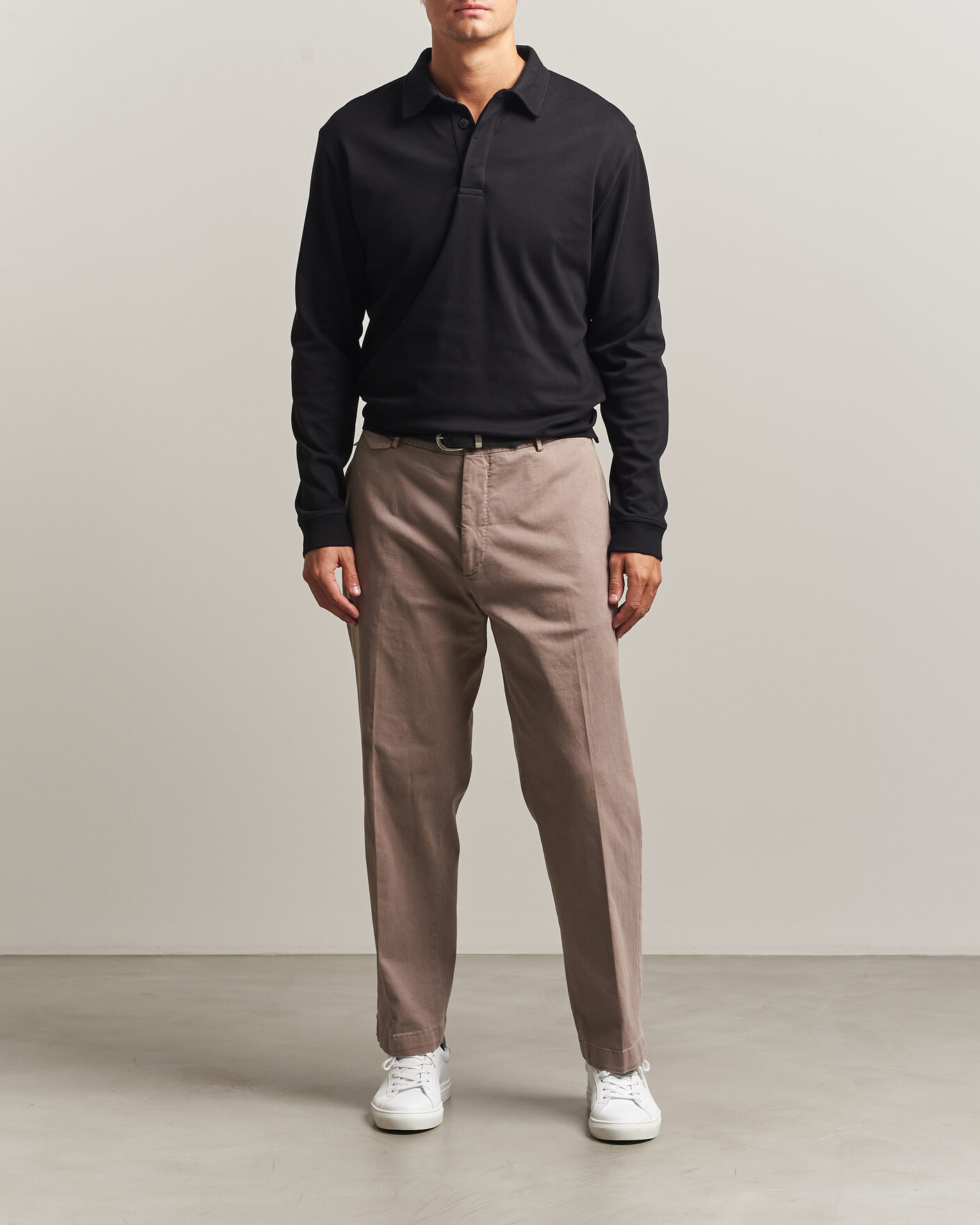 Uomini | Polo | Sunspel | Heavy Weight Supima Cotton Long Sleeve Polo Black