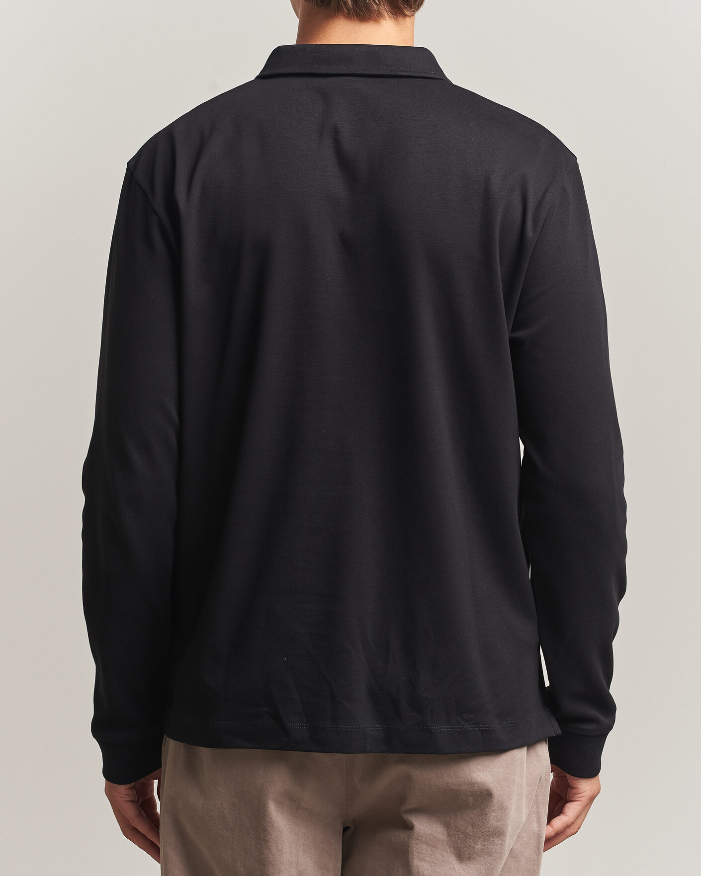 Uomini | Polo | Sunspel | Heavy Weight Supima Cotton Long Sleeve Polo Black