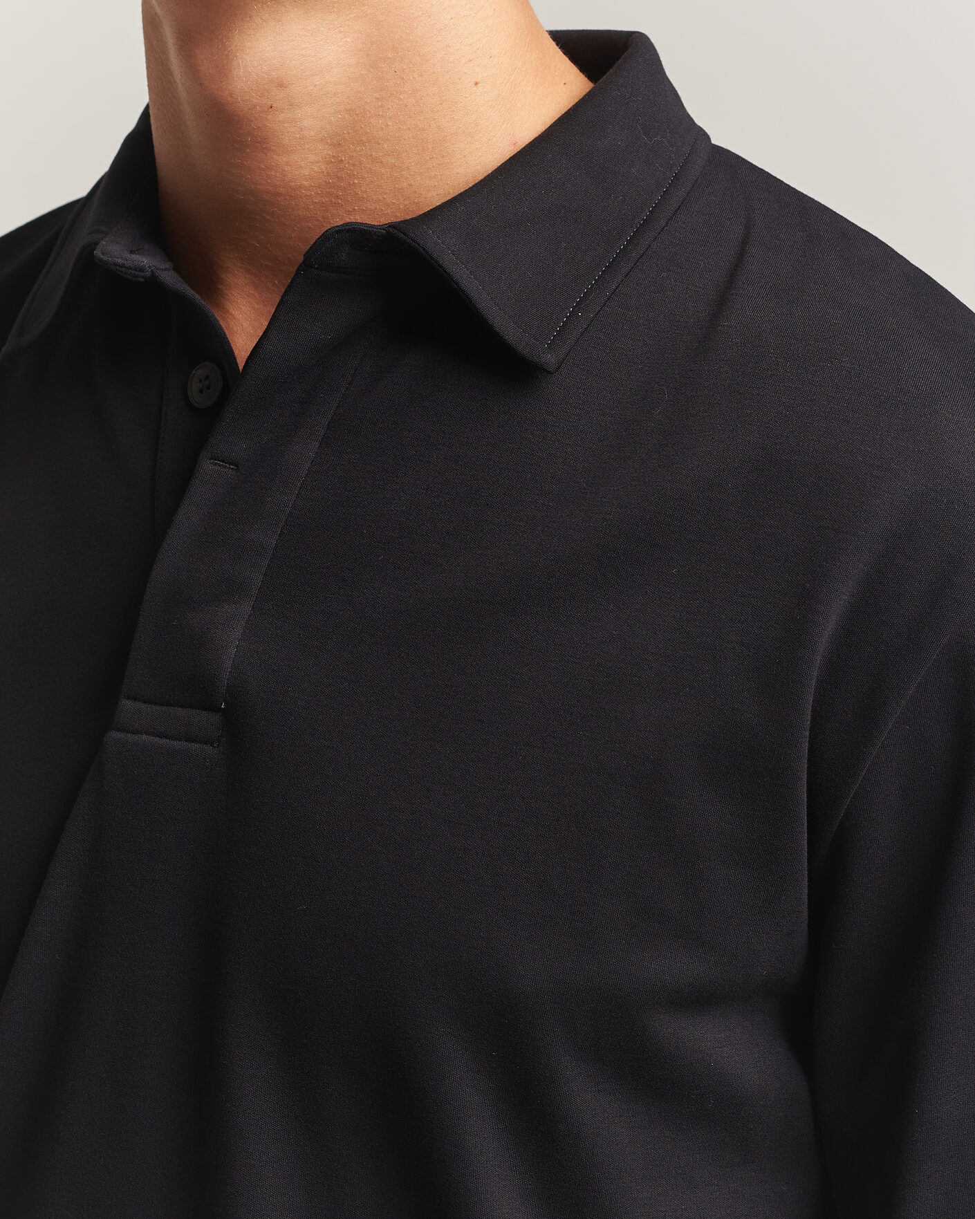 Uomini | Polo | Sunspel | Heavy Weight Supima Cotton Long Sleeve Polo Black