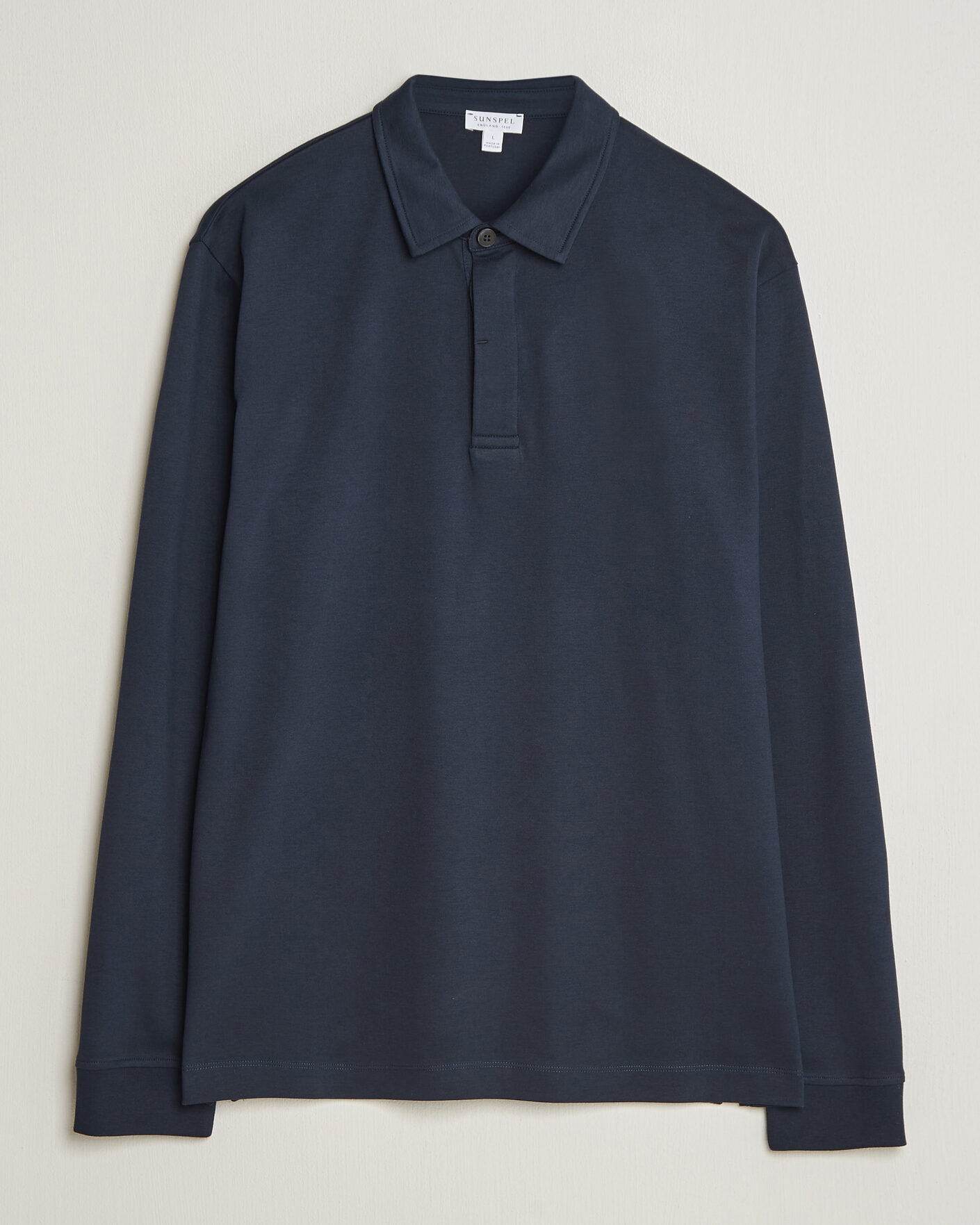 Uomini | Polo | Sunspel | Heavy Weight Supima Cotton Long Sleeve Polo Navy