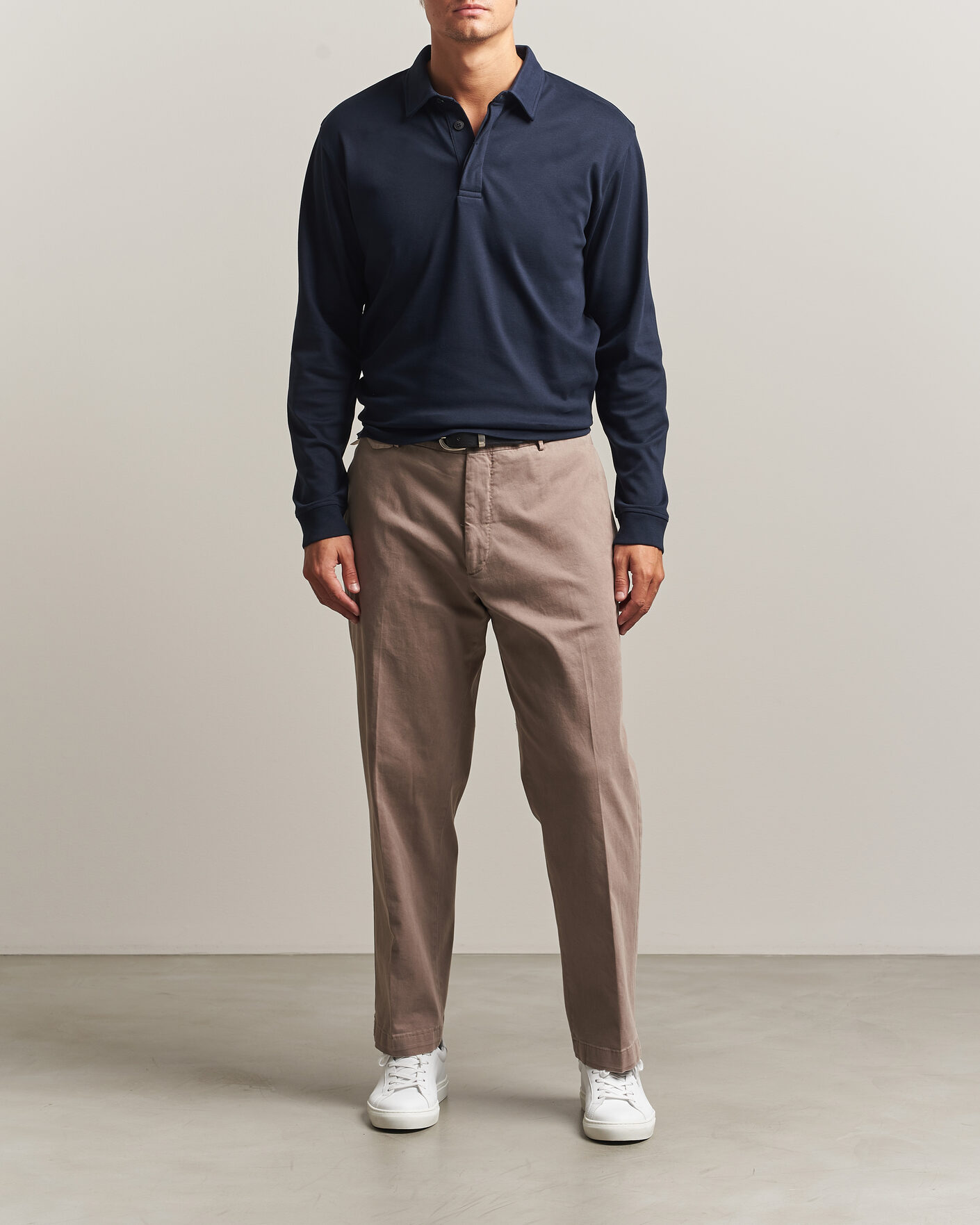 Uomini | Polo | Sunspel | Heavy Weight Supima Cotton Long Sleeve Polo Navy