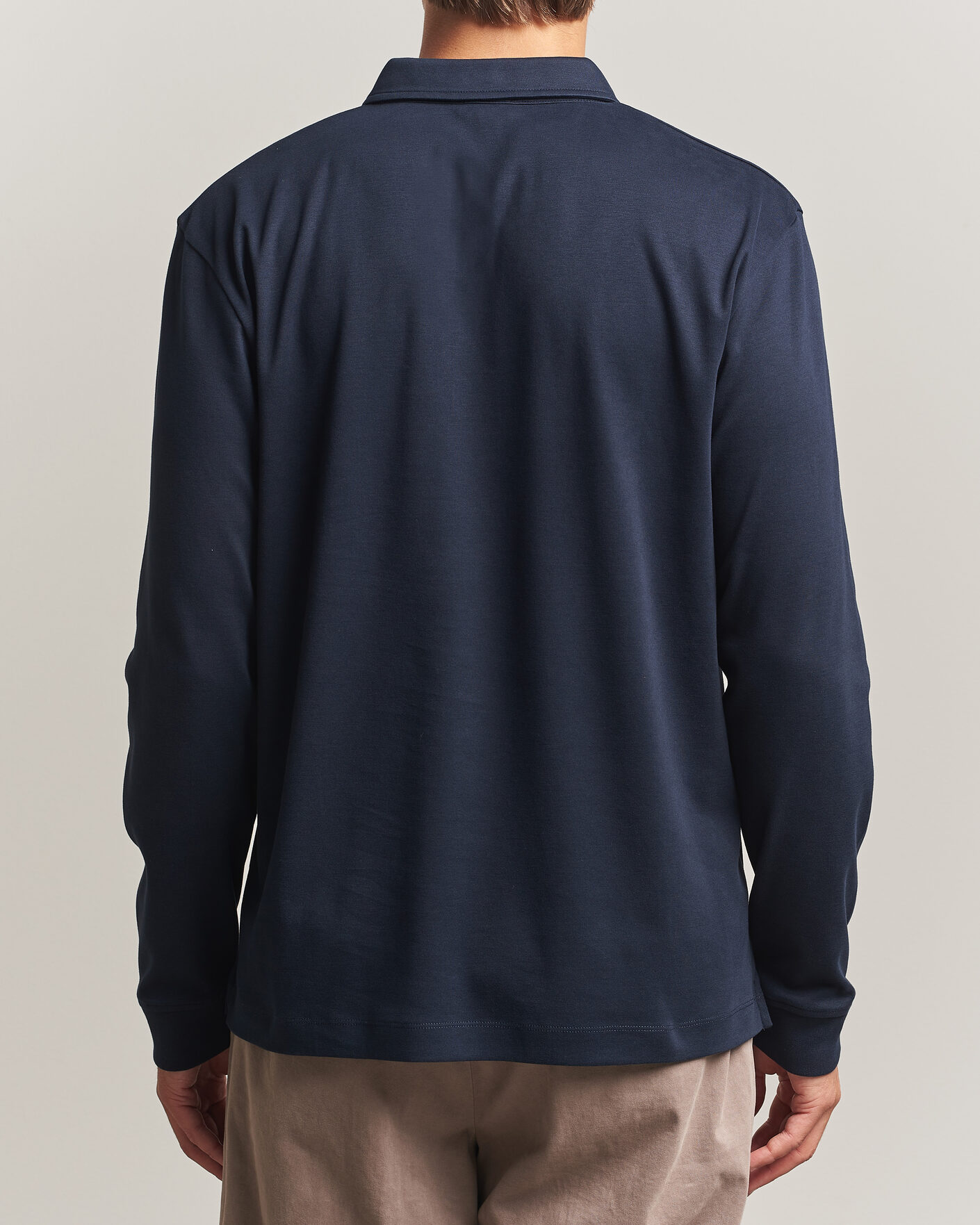 Uomini | Polo | Sunspel | Heavy Weight Supima Cotton Long Sleeve Polo Navy