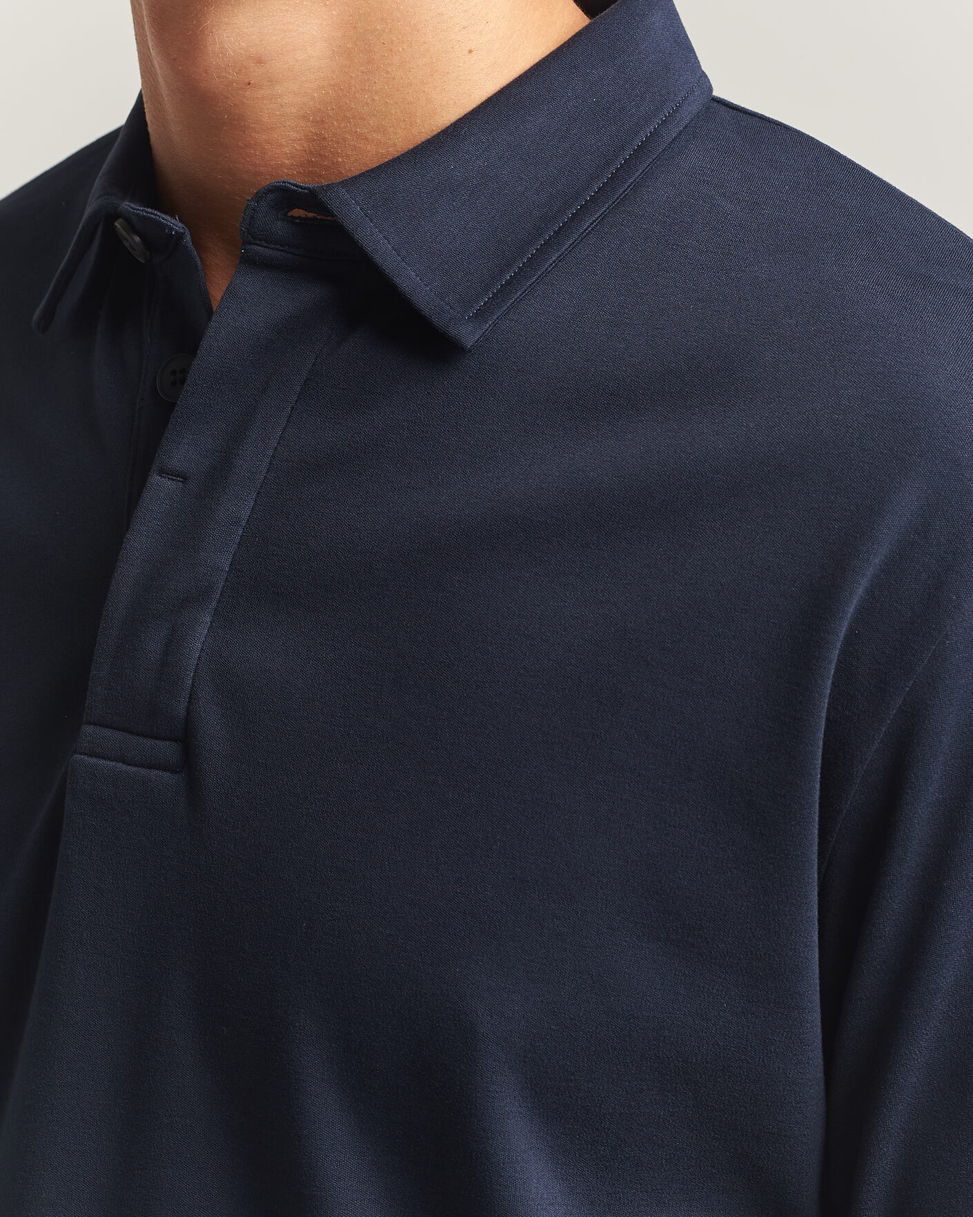 Uomini | Polo | Sunspel | Heavy Weight Supima Cotton Long Sleeve Polo Navy