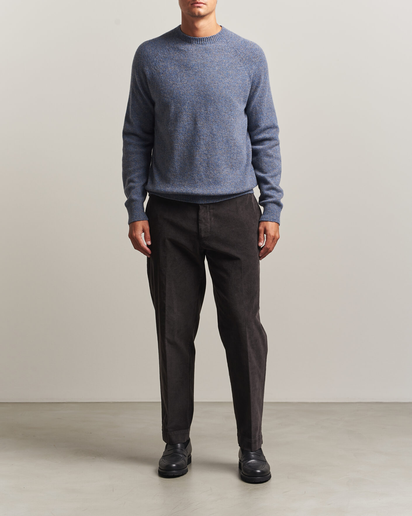 Uomini | Maglieria | Sunspel | Lambswool Crew Neck Denim Twist