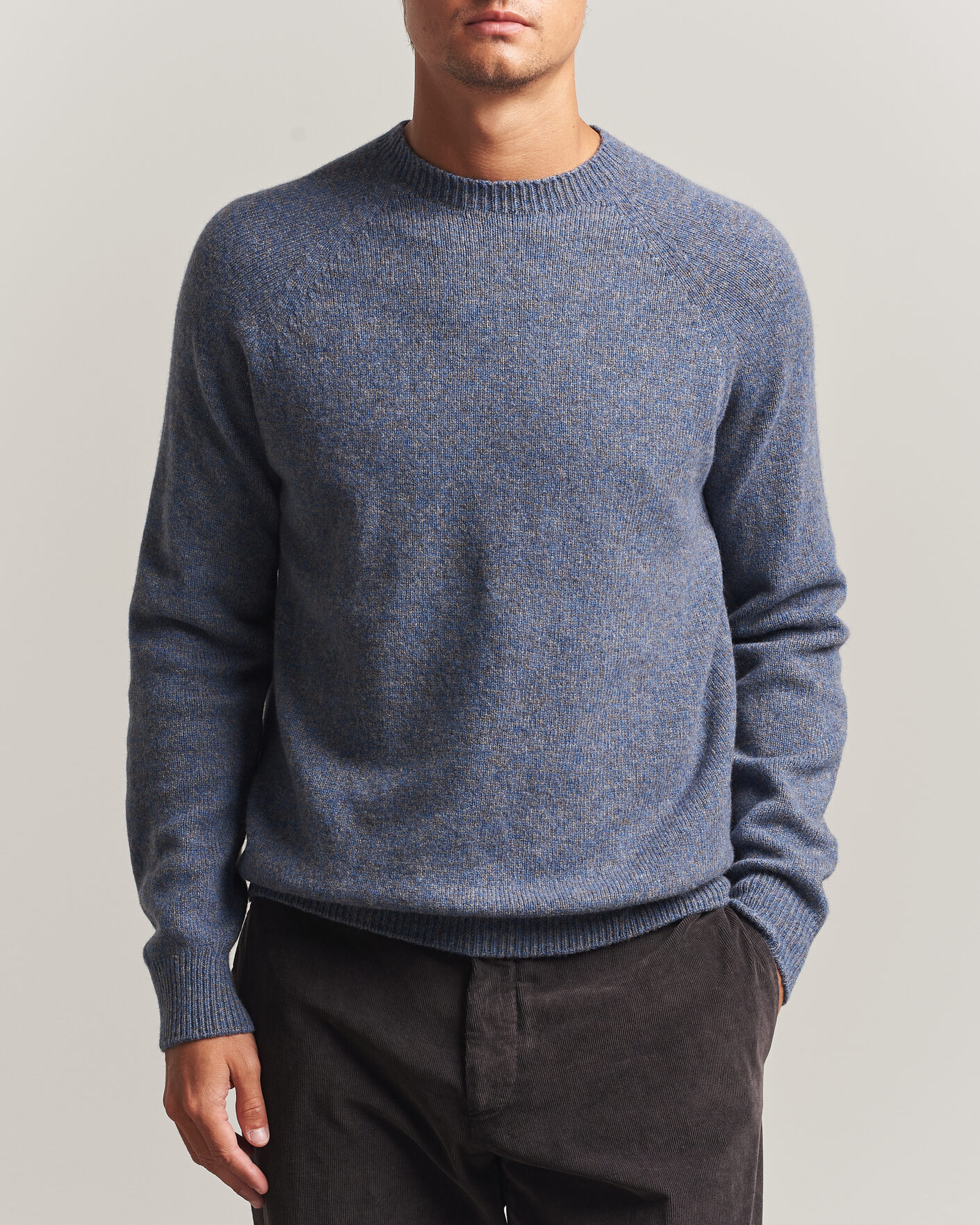 Uomini | Maglieria | Sunspel | Lambswool Crew Neck Denim Twist