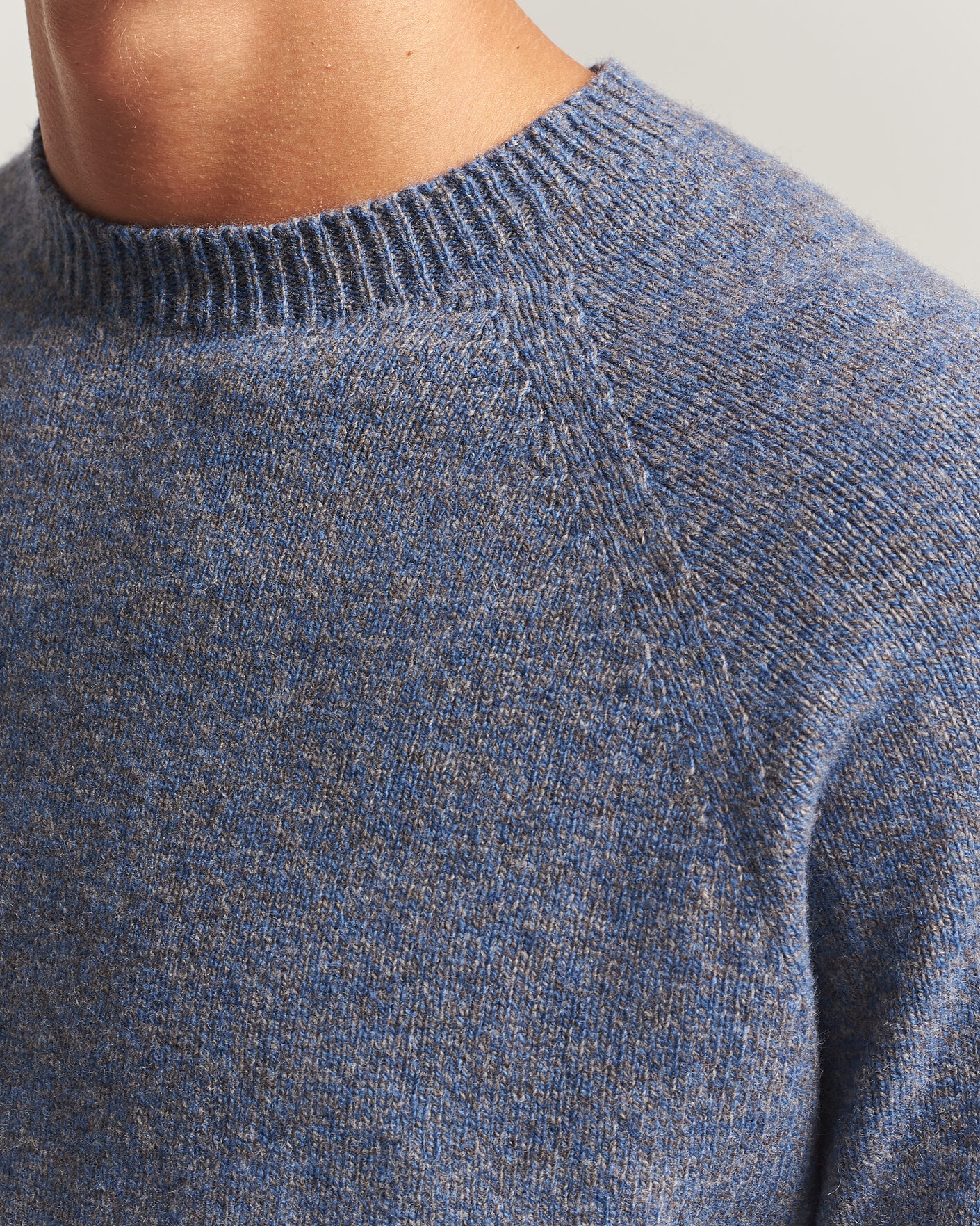 Uomini | Maglieria | Sunspel | Lambswool Crew Neck Denim Twist