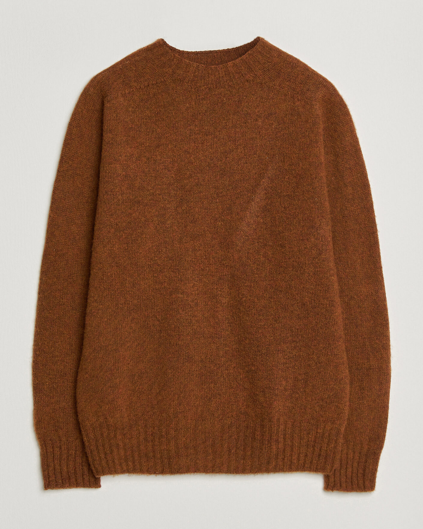 Uomini | Maglieria | Sunspel | Brushed Shetland Crew Neck Dark Tabacco