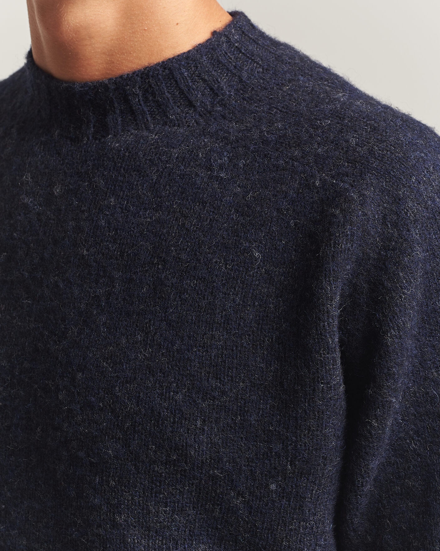 Uomini | Maglieria | Sunspel | Brushed Shetland Crew Neck Dark Navy