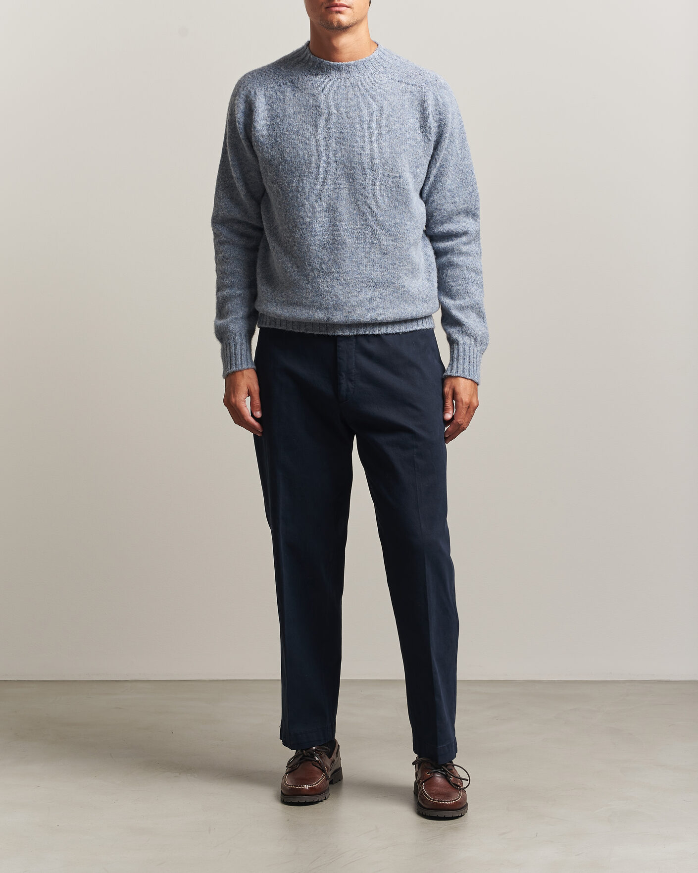 Uomini | Maglieria | Sunspel | Brushed Shetland Crew Neck Powder Blue