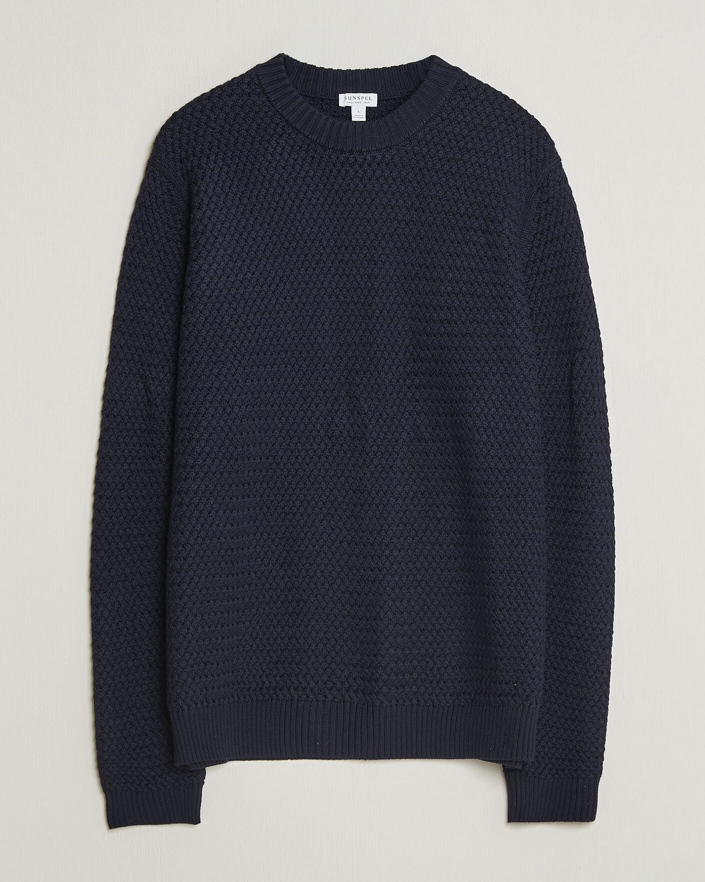 Uomini | Maglieria | Sunspel | Merino Basketweave Stitch Jumper Navy
