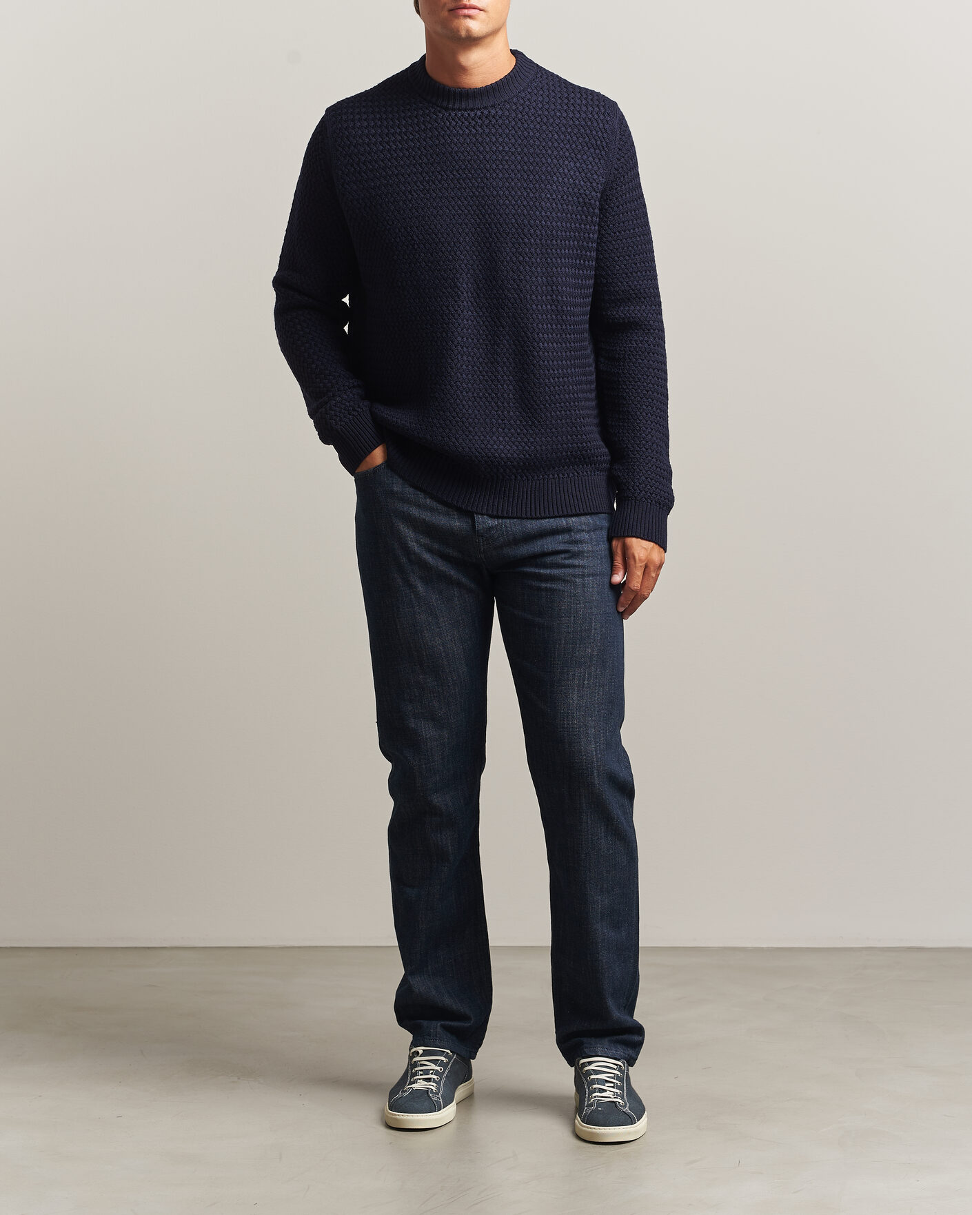Uomini | Maglieria | Sunspel | Merino Basketweave Stitch Jumper Navy