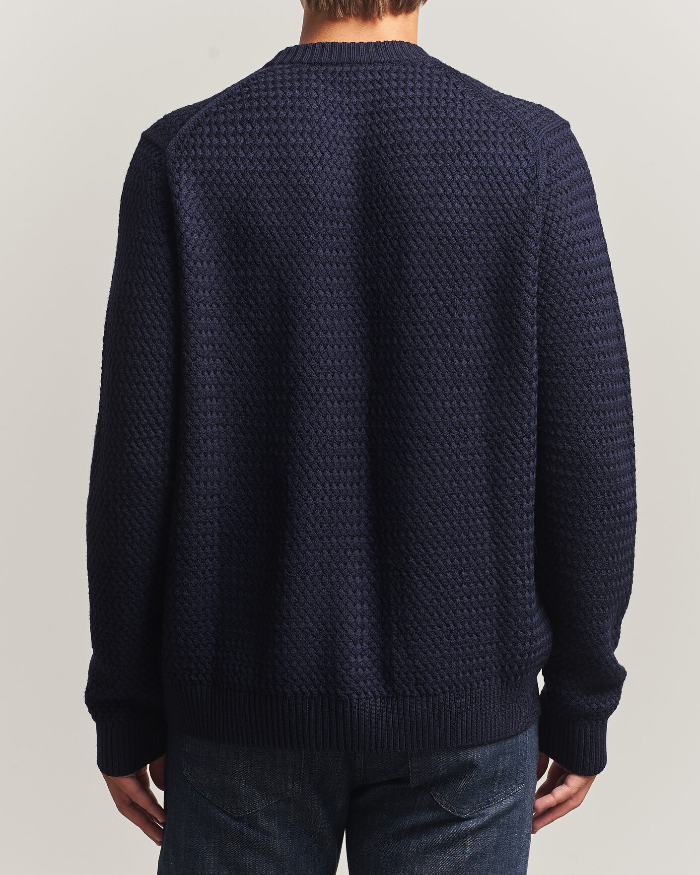 Uomini | Maglieria | Sunspel | Merino Basketweave Stitch Jumper Navy