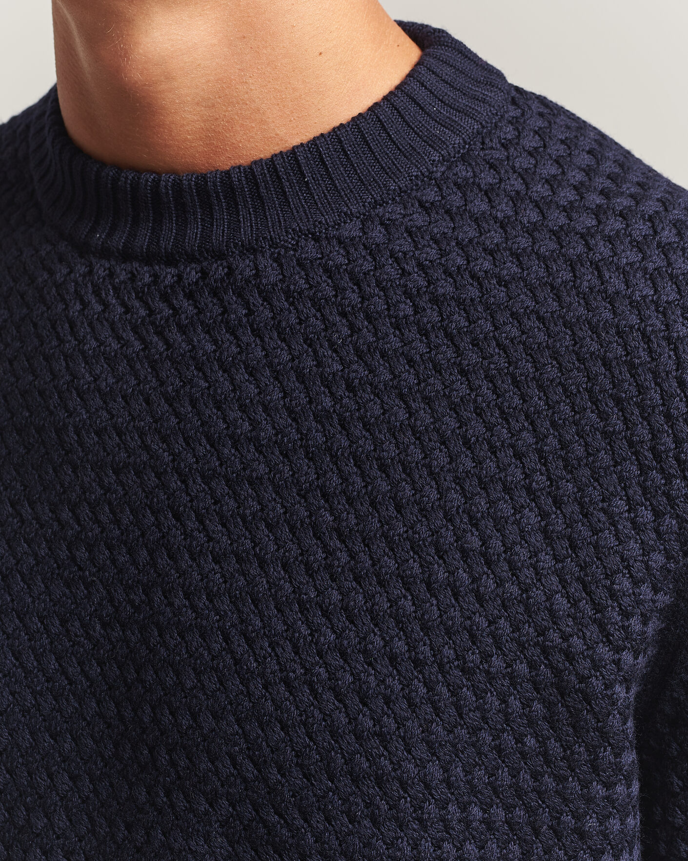 Uomini | Maglieria | Sunspel | Merino Basketweave Stitch Jumper Navy
