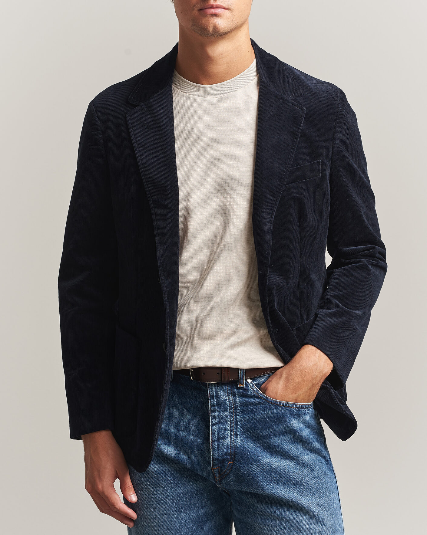 Uomini | Blazers | Sunspel | Relaxed Corduroy Blazer Navy