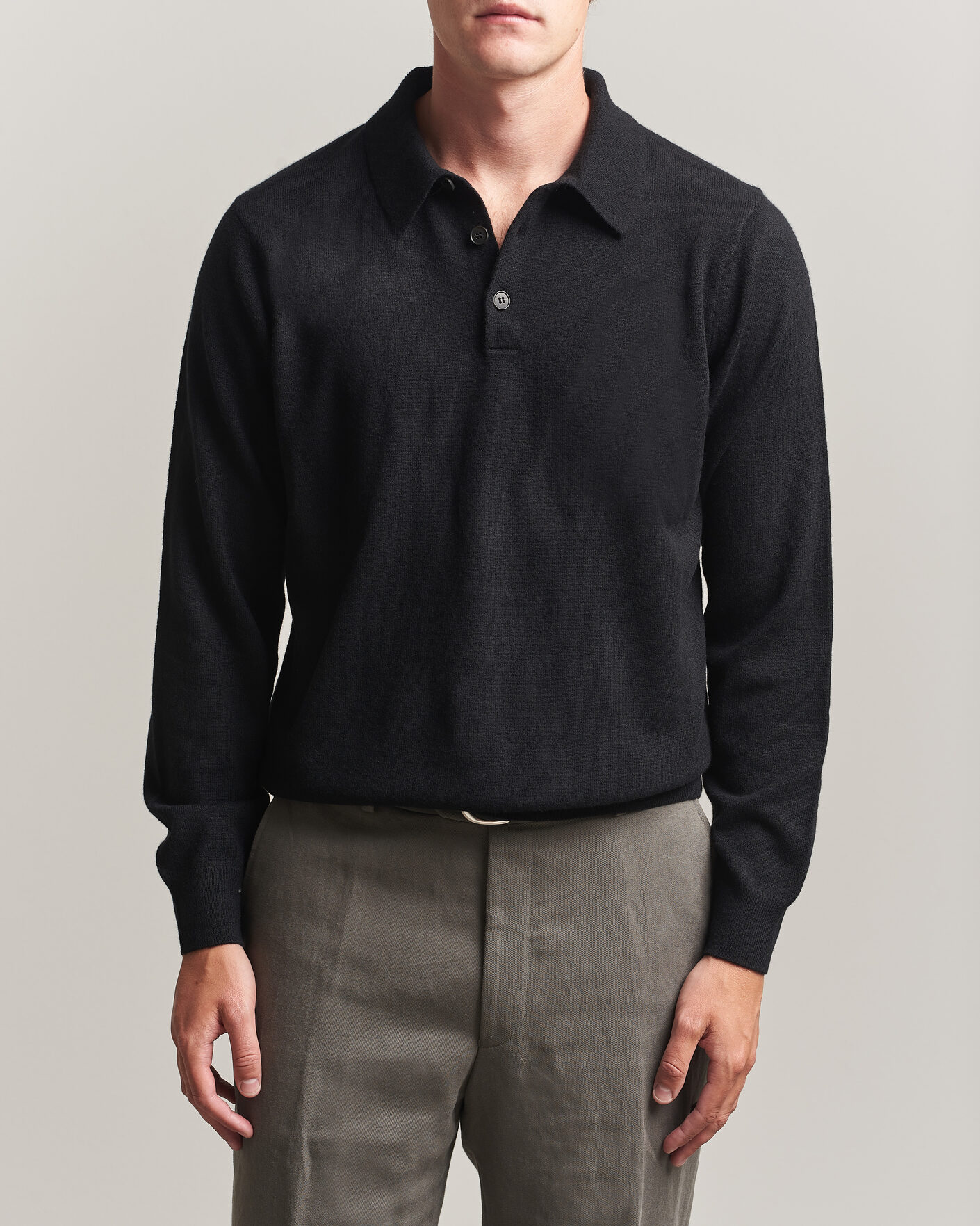 Uomini | Maglieria | Sunspel | Cashmere Polo Black