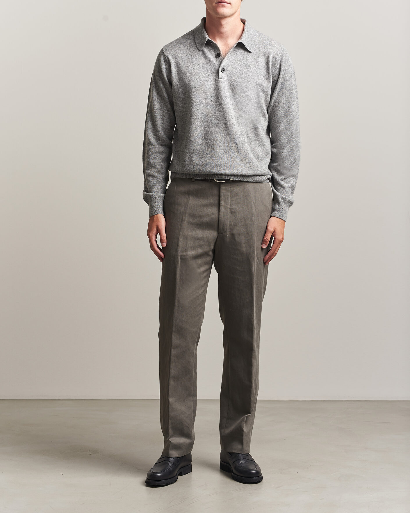 Uomini | Maglieria | Sunspel | Cashmere Polo Grey Melange