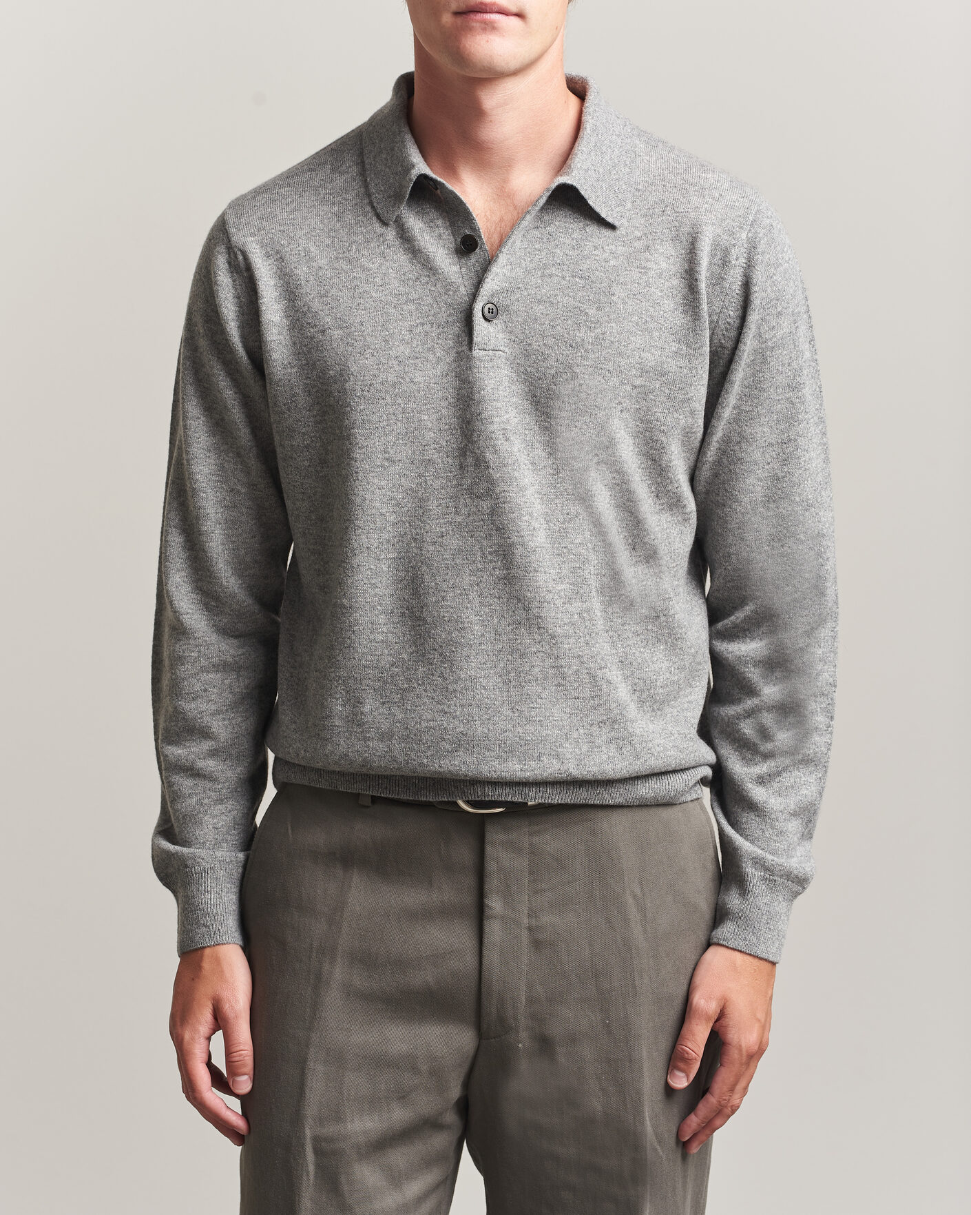 Uomini | Maglieria | Sunspel | Cashmere Polo Grey Melange