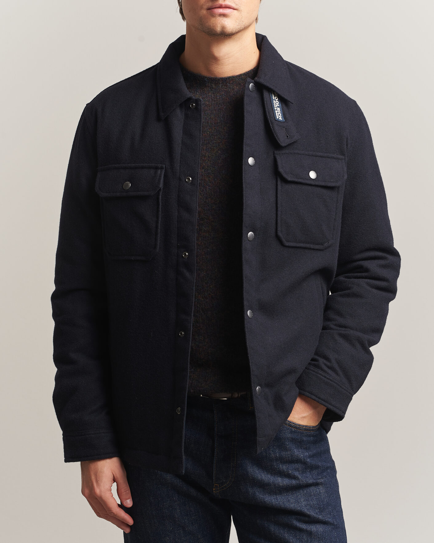 Uomini | Giacche | Woolrich | Alaskan Wool Light Padded Shirt Jacket Melton Blue