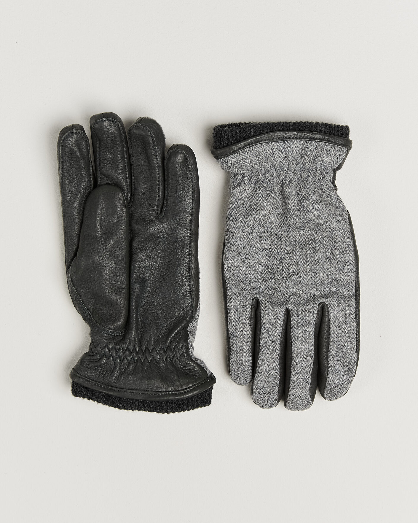 Uomini | Guanti | Hestra | Wilhelm Herringbone Wool/Elkskin Glove Grey