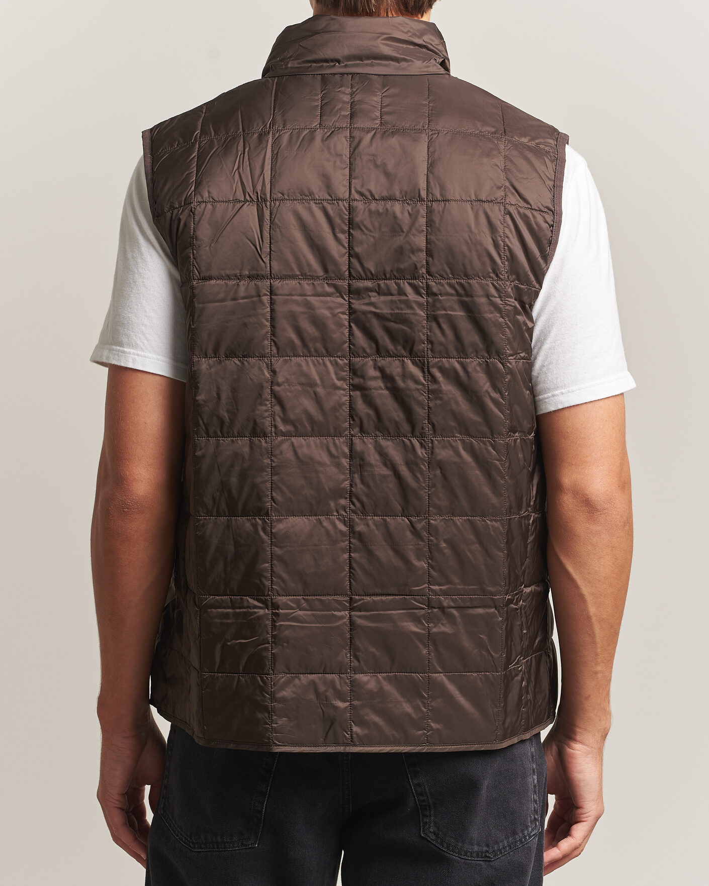 Uomini | Gilet | TAION | High Neck Full Zip Lightweight Down Vest Dark Choco