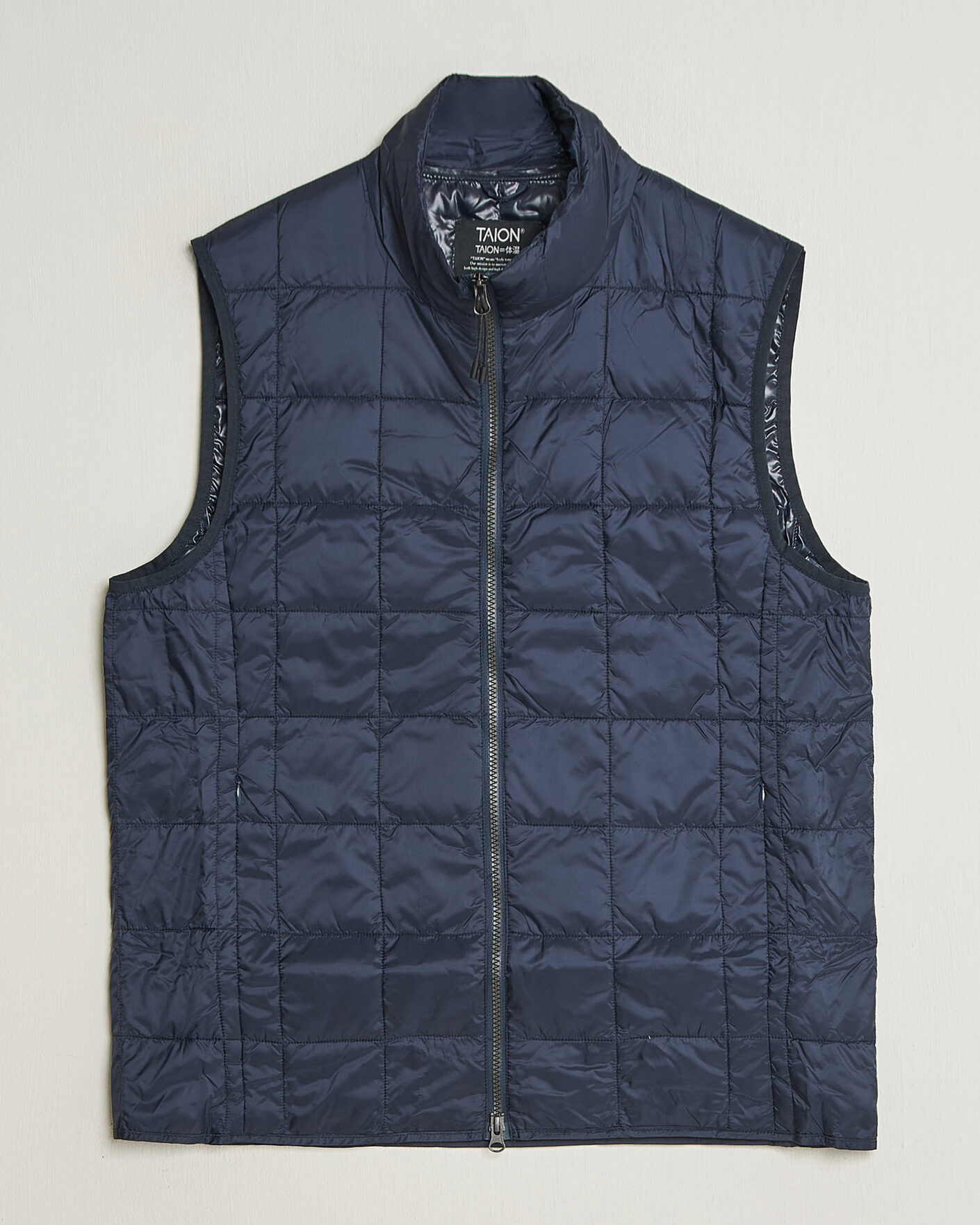 Uomini | Gilet | TAION | High Neck Full Zip Lightweight Down Vest Dark Navy
