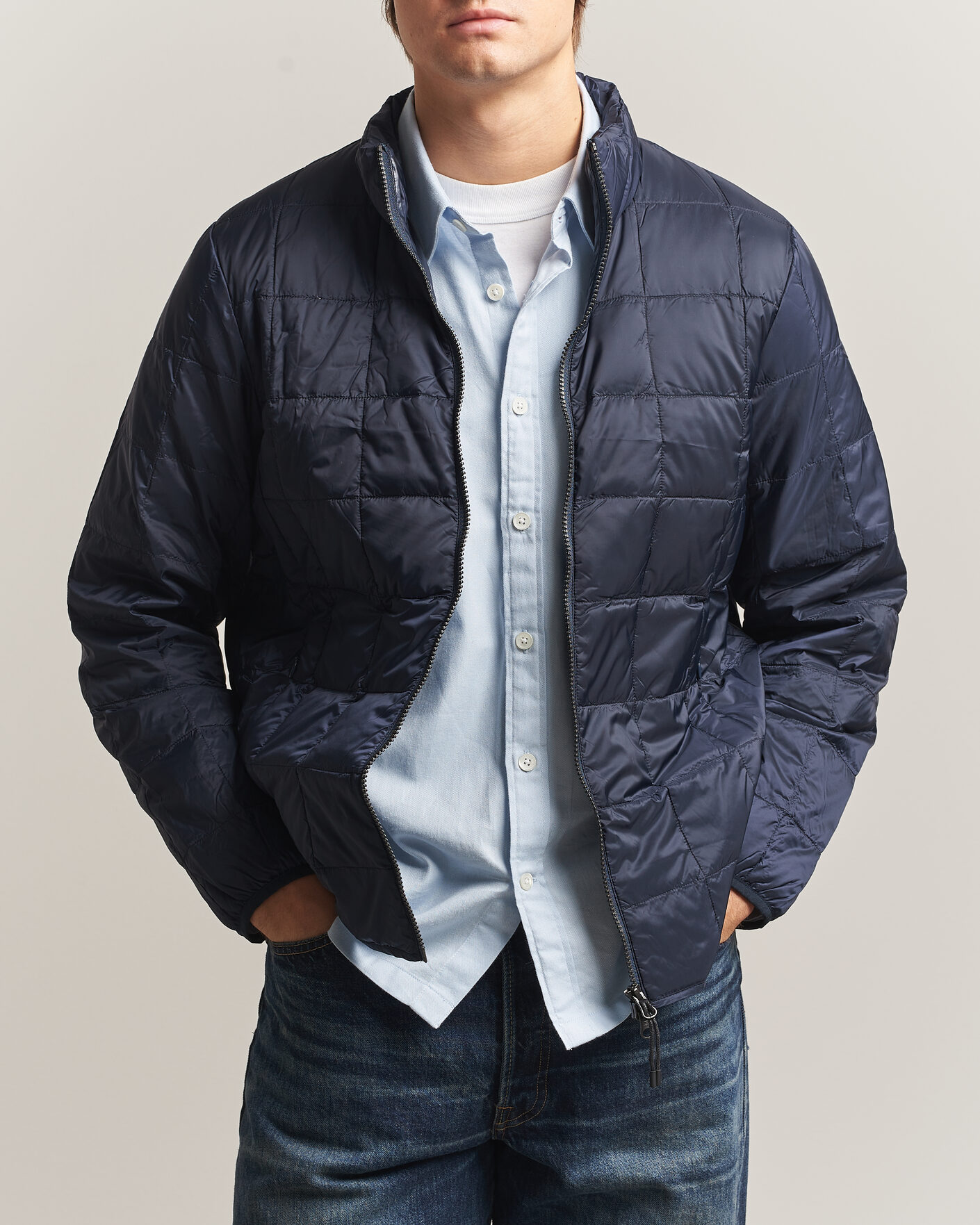 Uomini | Giacche | TAION | High Neck Full Zip Lightweight Down Jacket Dark Navy