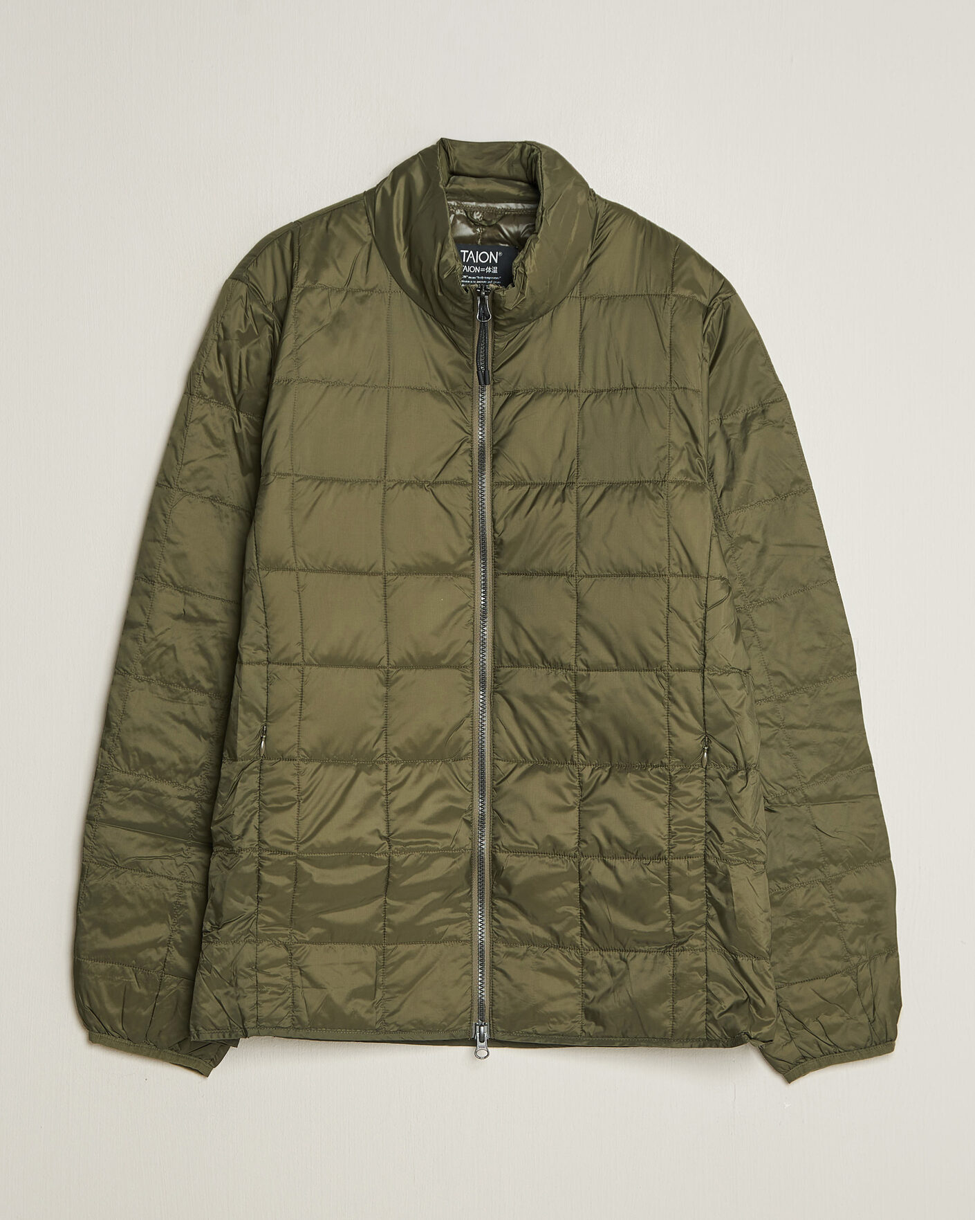 Uomini | Giacche | TAION | High Neck Full Zip Lightweight Down Jacket Dark Olive