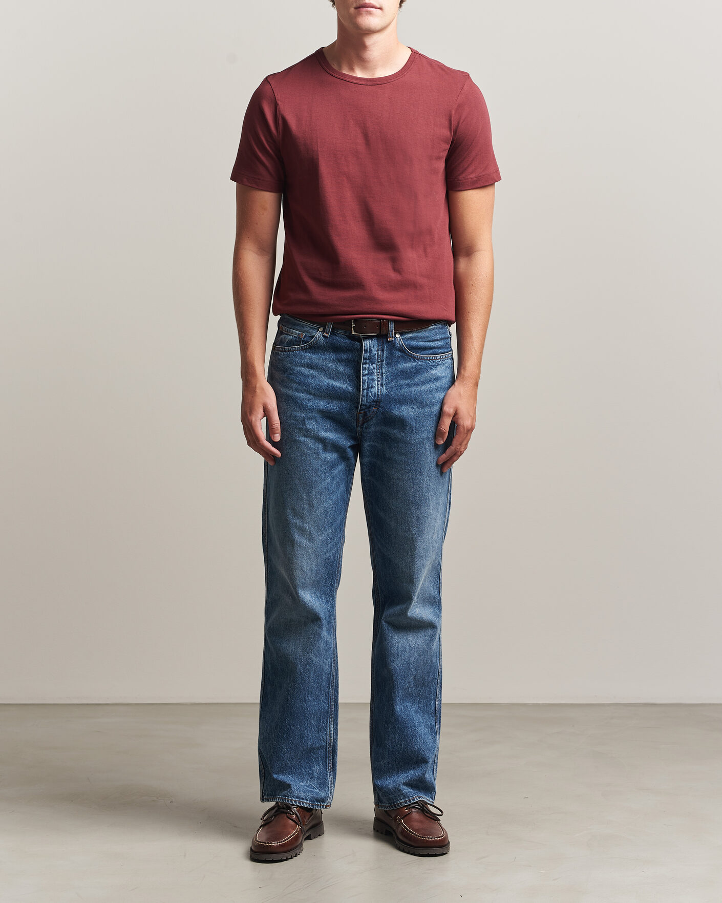 Uomini | T-shirt | Merz b. Schwanen | 1950s Classic Loopwheeled T-shirt Burgundy