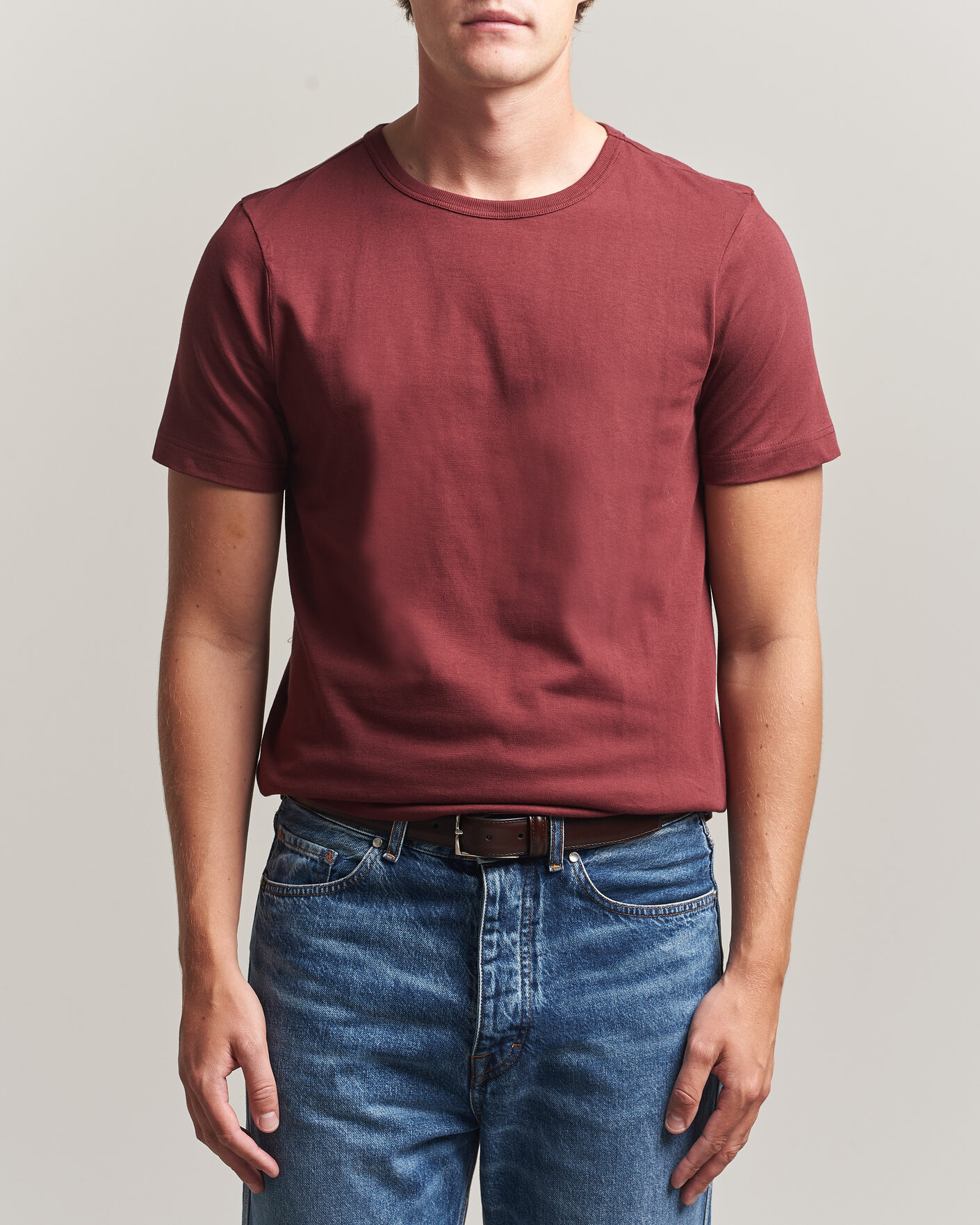 Uomini | T-shirt | Merz b. Schwanen | 1950s Classic Loopwheeled T-shirt Burgundy
