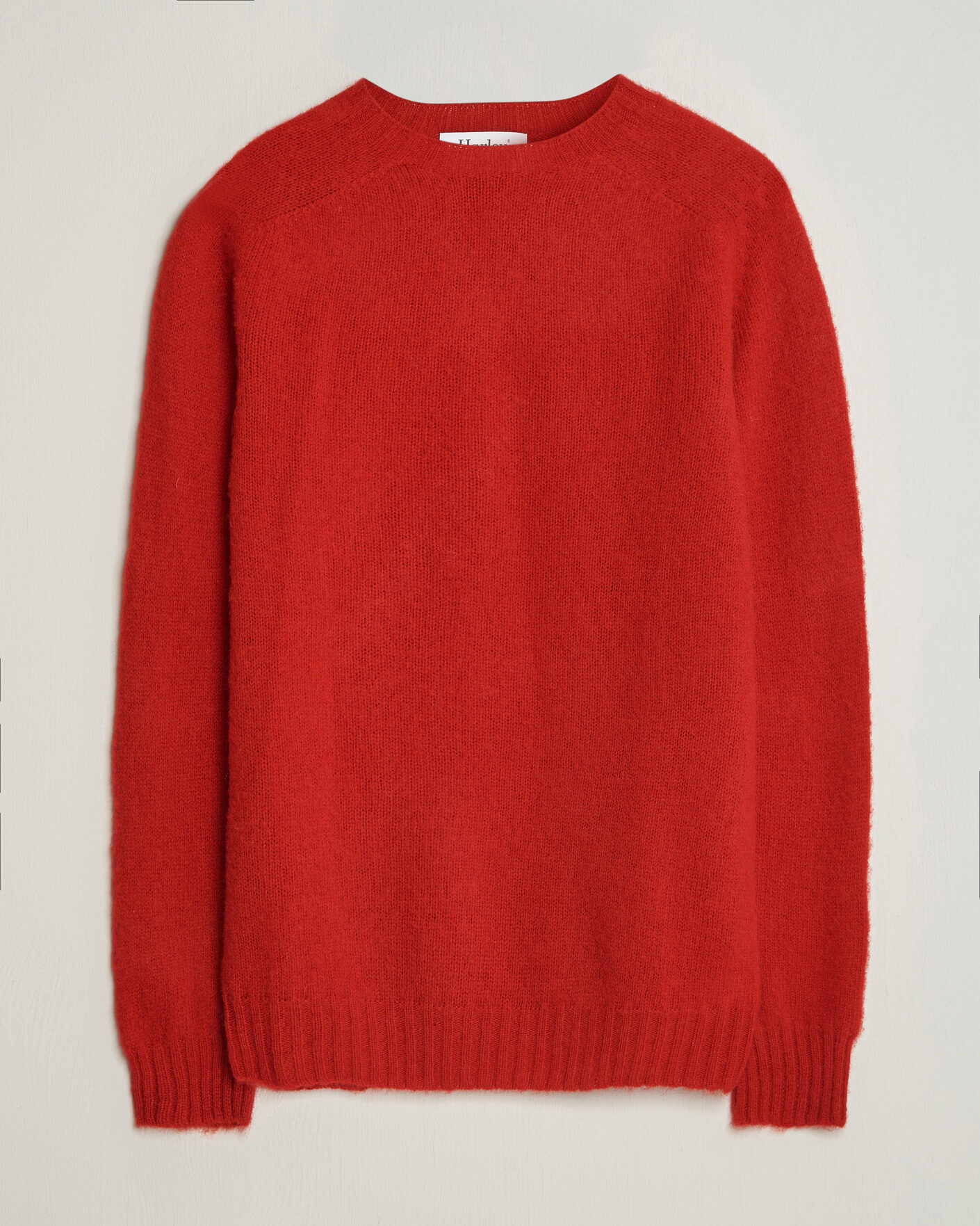 Uomini | Maglieria | Harley Of Scotland | Brushed Supersoft Lambswool Crewneck Cardinal