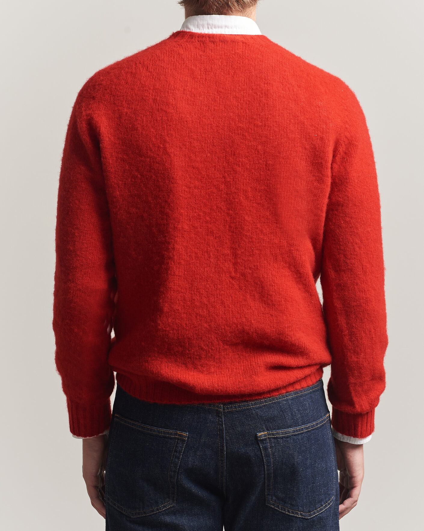 Uomini | Maglieria | Harley Of Scotland | Brushed Supersoft Lambswool Crewneck Cardinal